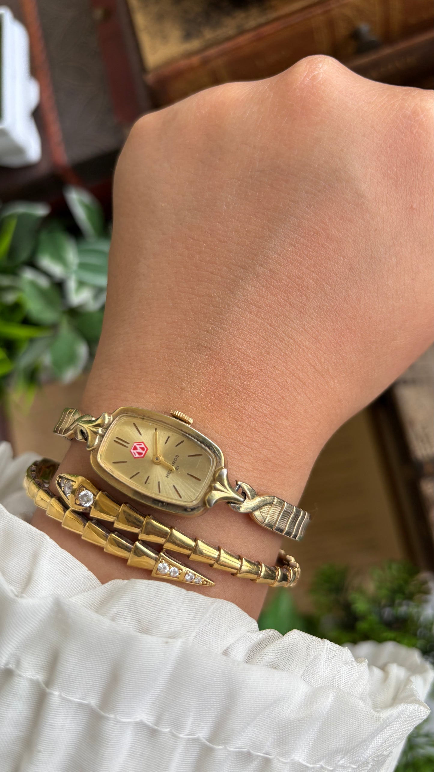 Vintage Helbros Slim Watch in Gold Tone Stretch Band
