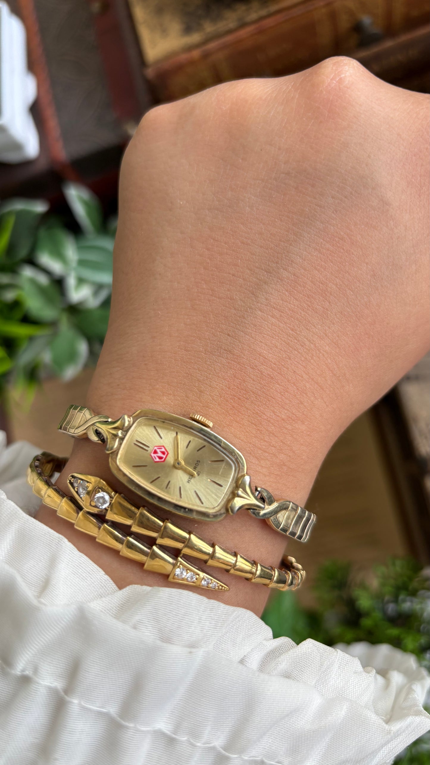 Vintage Helbros Slim Watch in Gold Tone Stretch Band