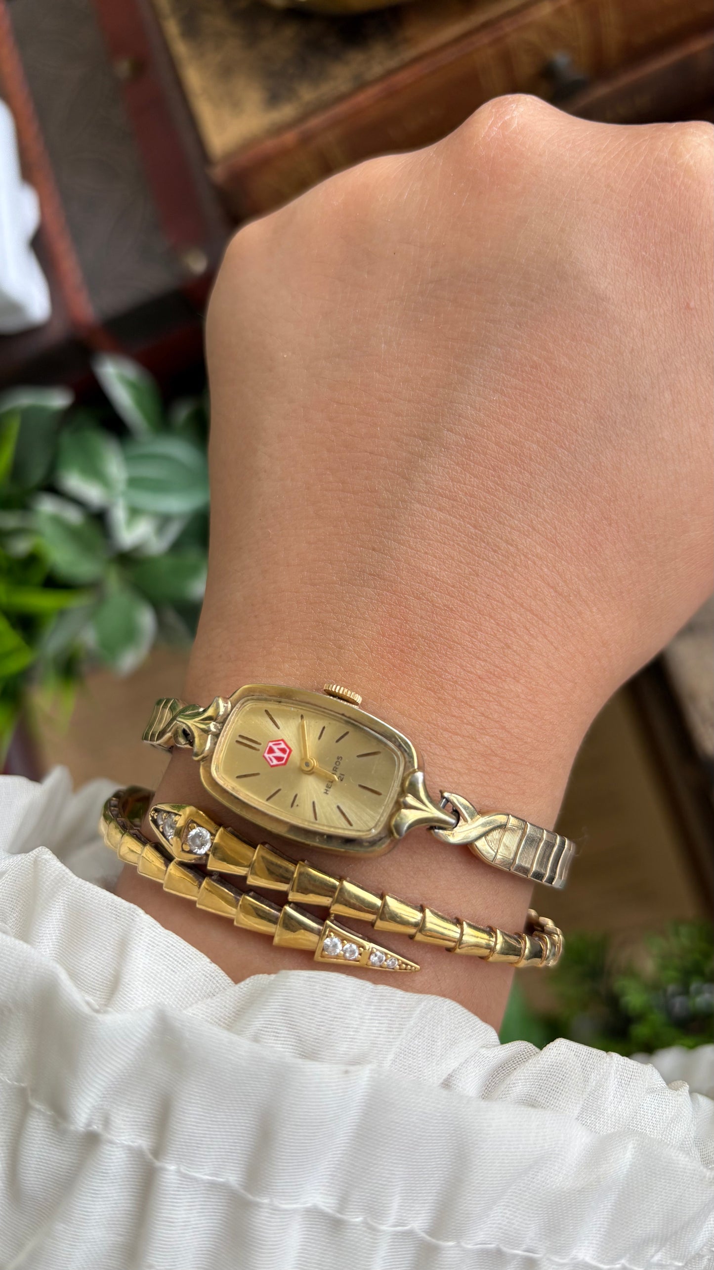 Vintage Helbros Slim Watch in Gold Tone Stretch Band