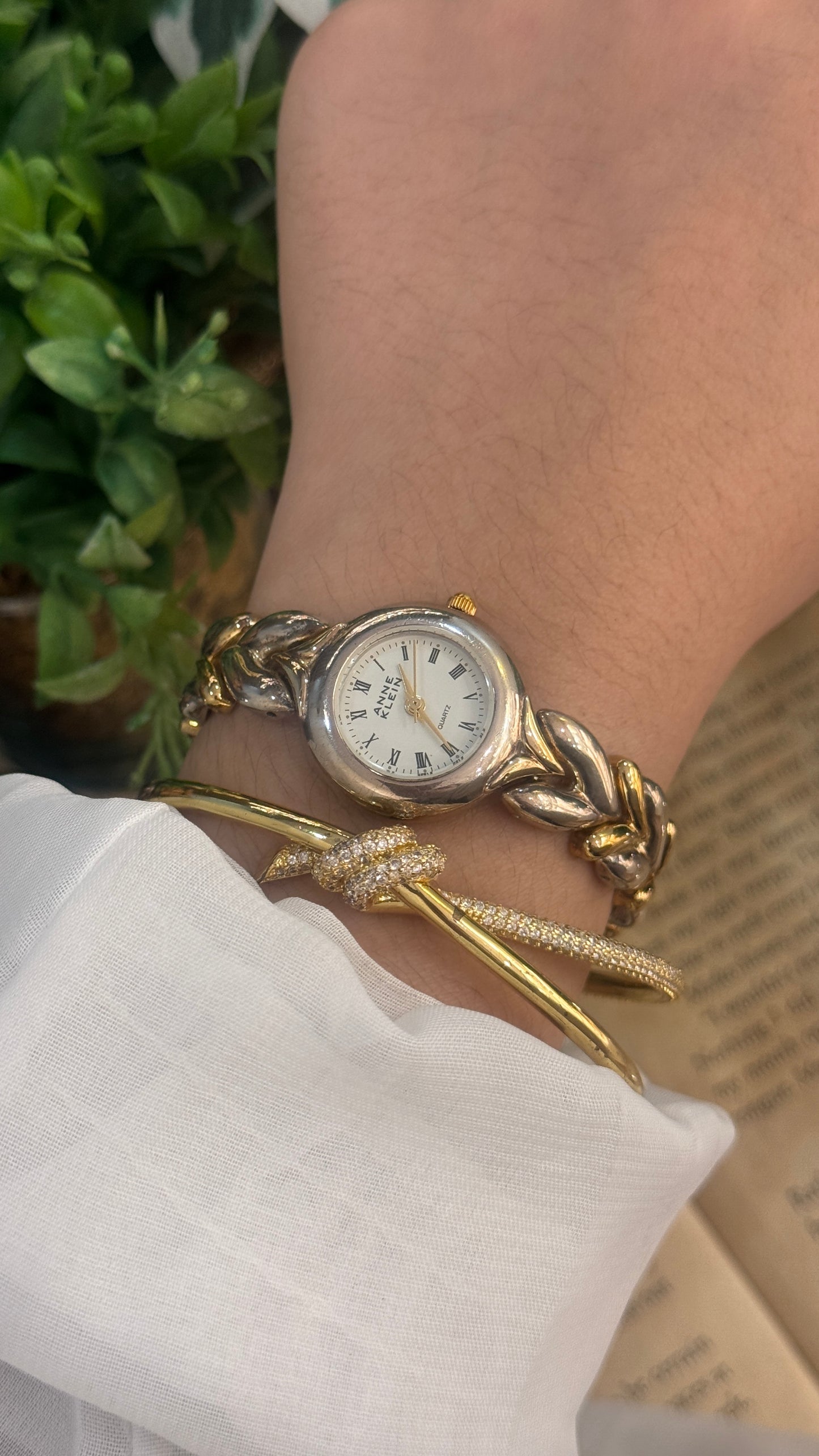 Rare Vintage Anne Klein Heart Bracelet Watch in Two-Tone Quartz