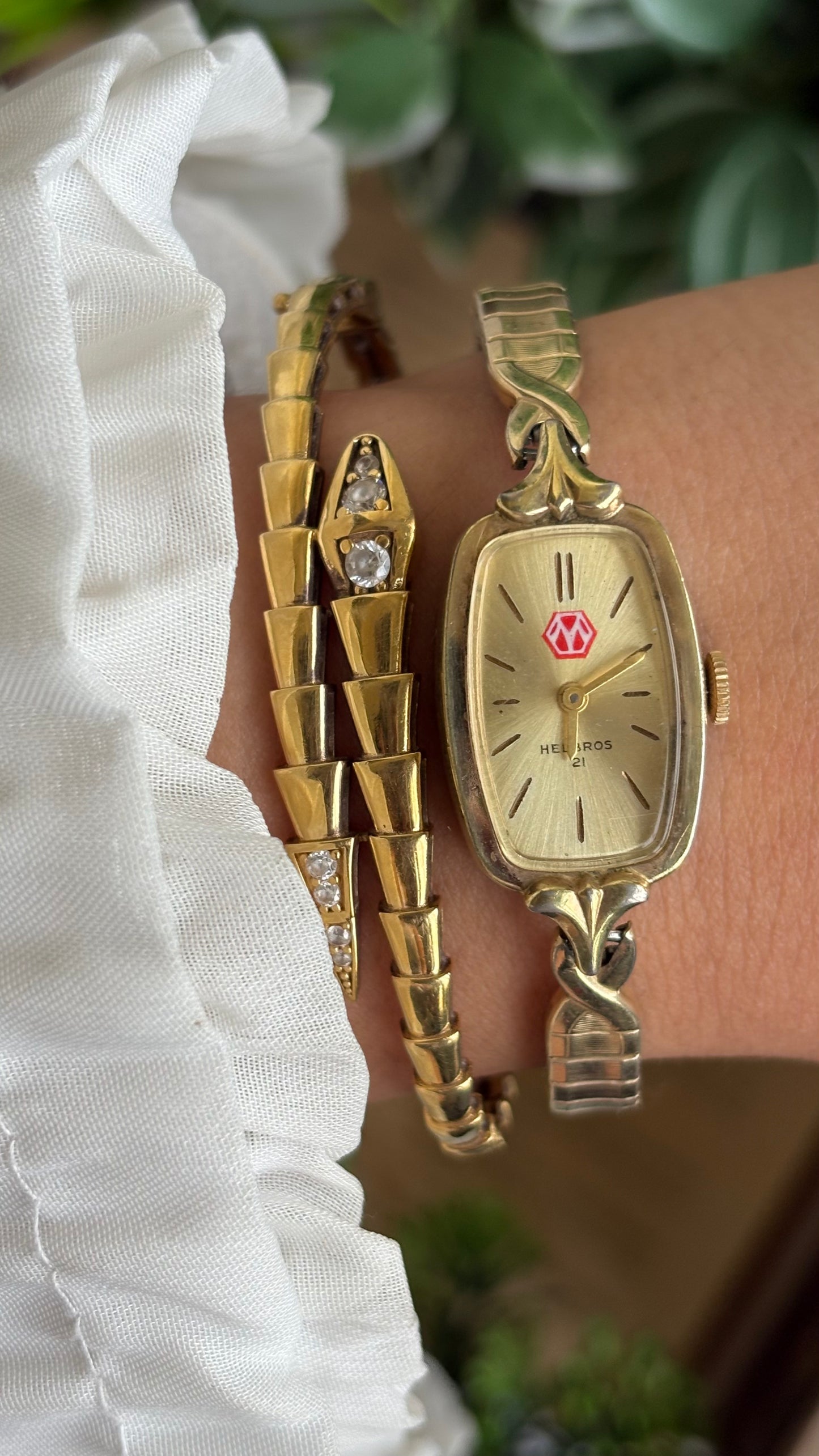 Vintage Helbros Slim Watch in Gold Tone Stretch Band