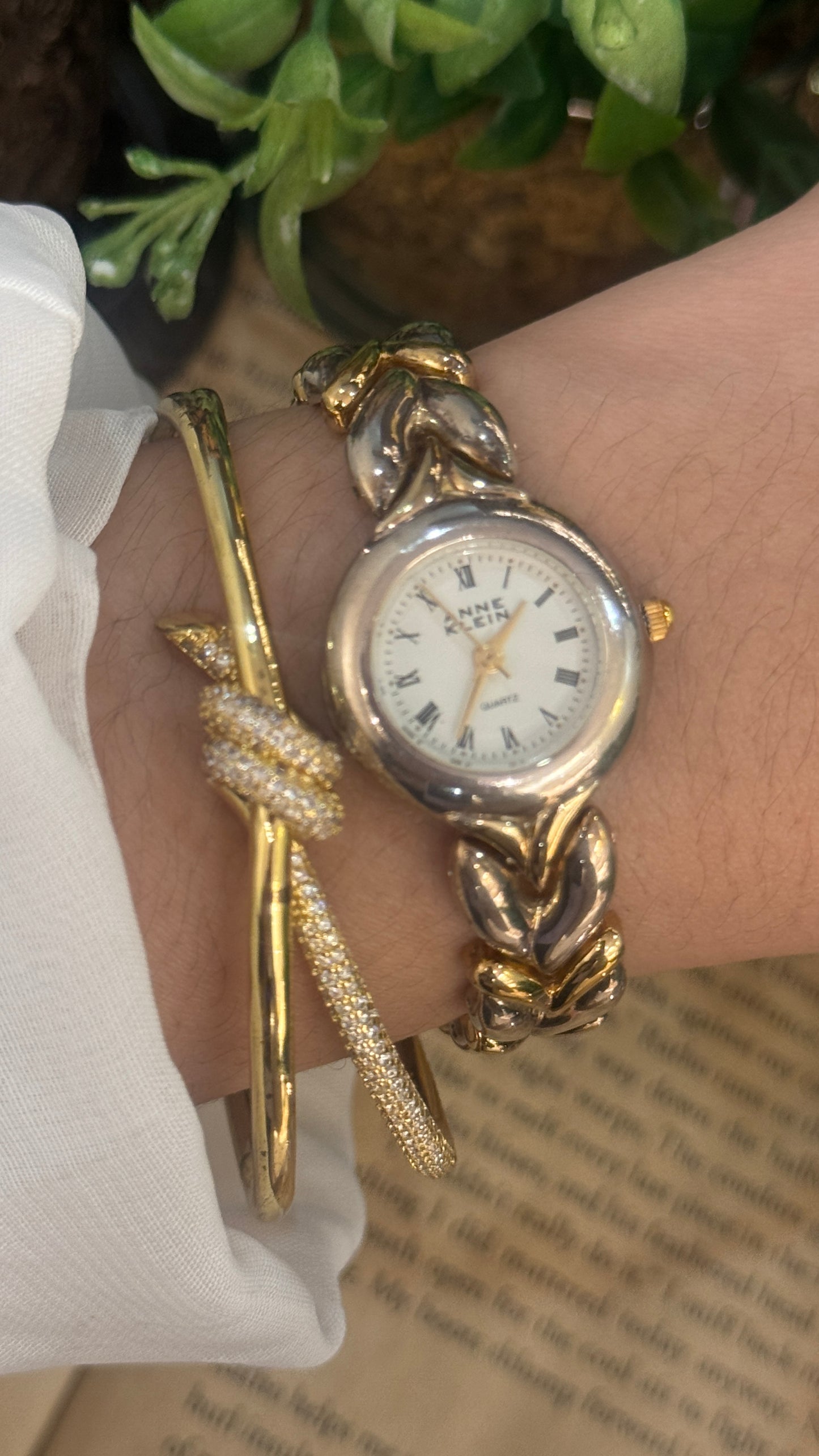 Rare Vintage Anne Klein Heart Bracelet Watch in Two-Tone Quartz