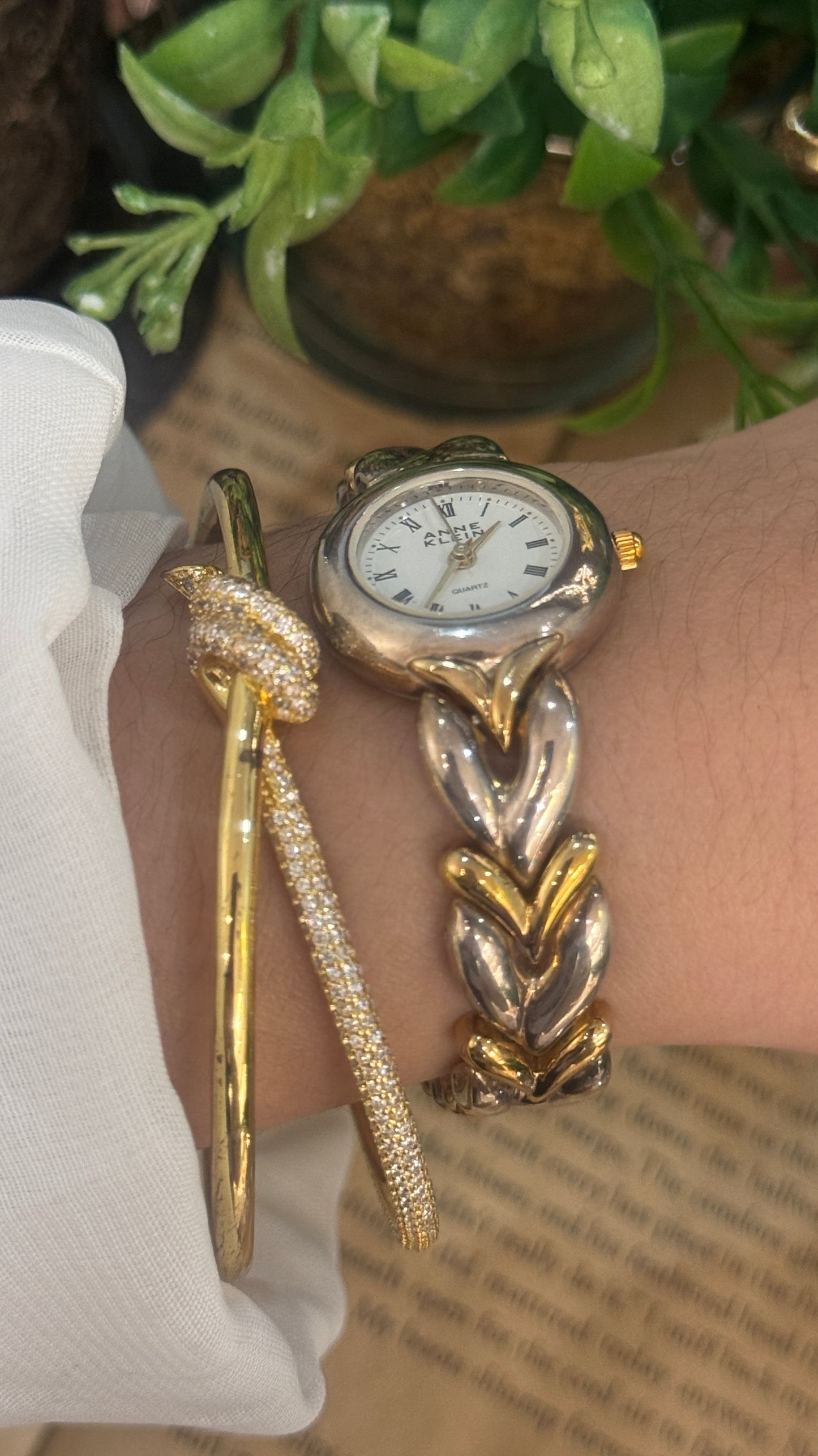 Rare Vintage Anne Klein Heart Bracelet Watch in Two-Tone Quartz