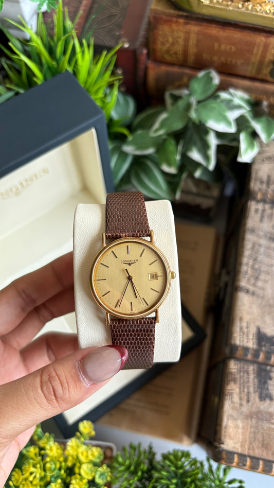 Vintage Elegant Longines Dress Watch in Leather Strap with Longines Box (Unisex)