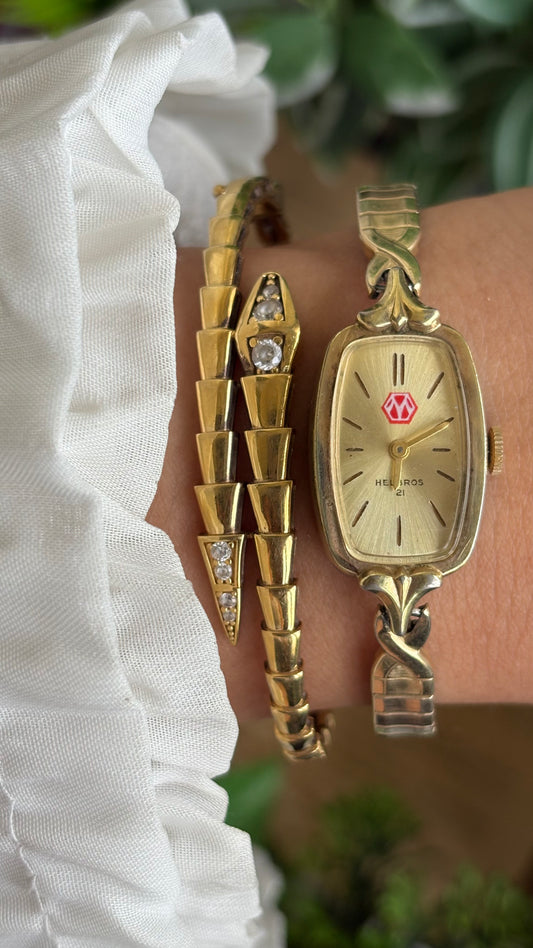 Vintage Helbros Slim Watch in Gold Tone Stretch Band