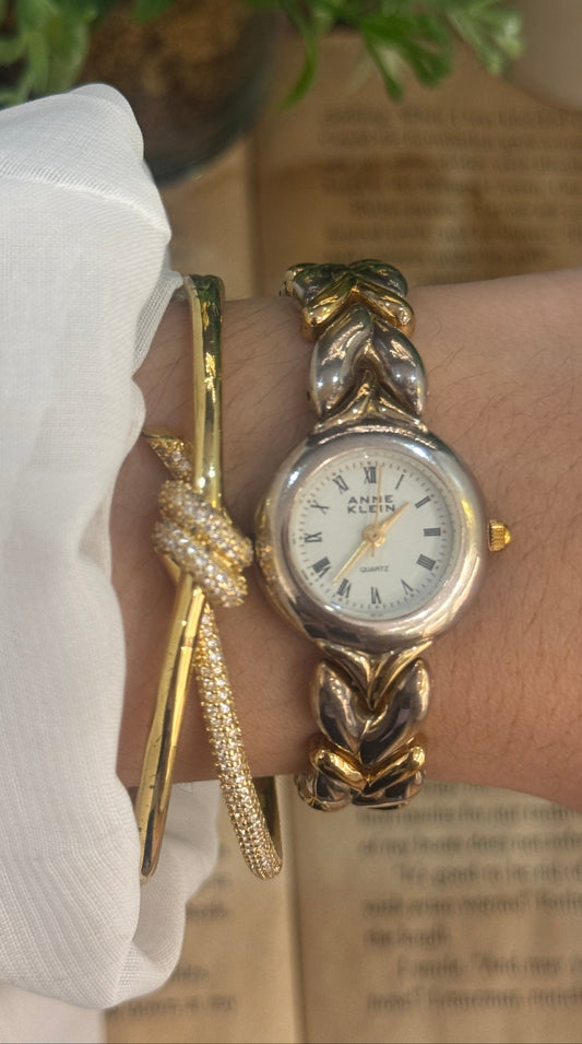 Rare Vintage Anne Klein Heart Bracelet Watch in Two-Tone Quartz