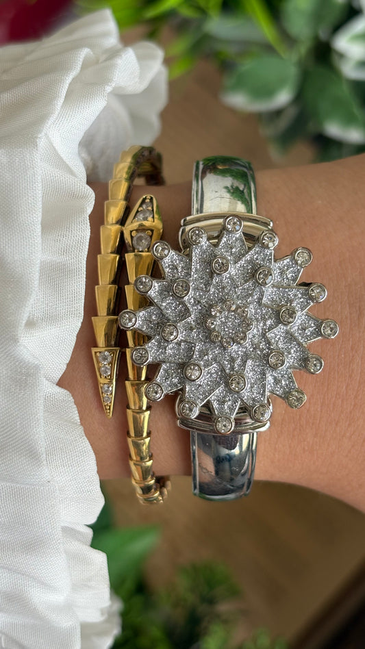 Vintage Peekaboo Snowflake Bejeweled Watch in Silver Tone