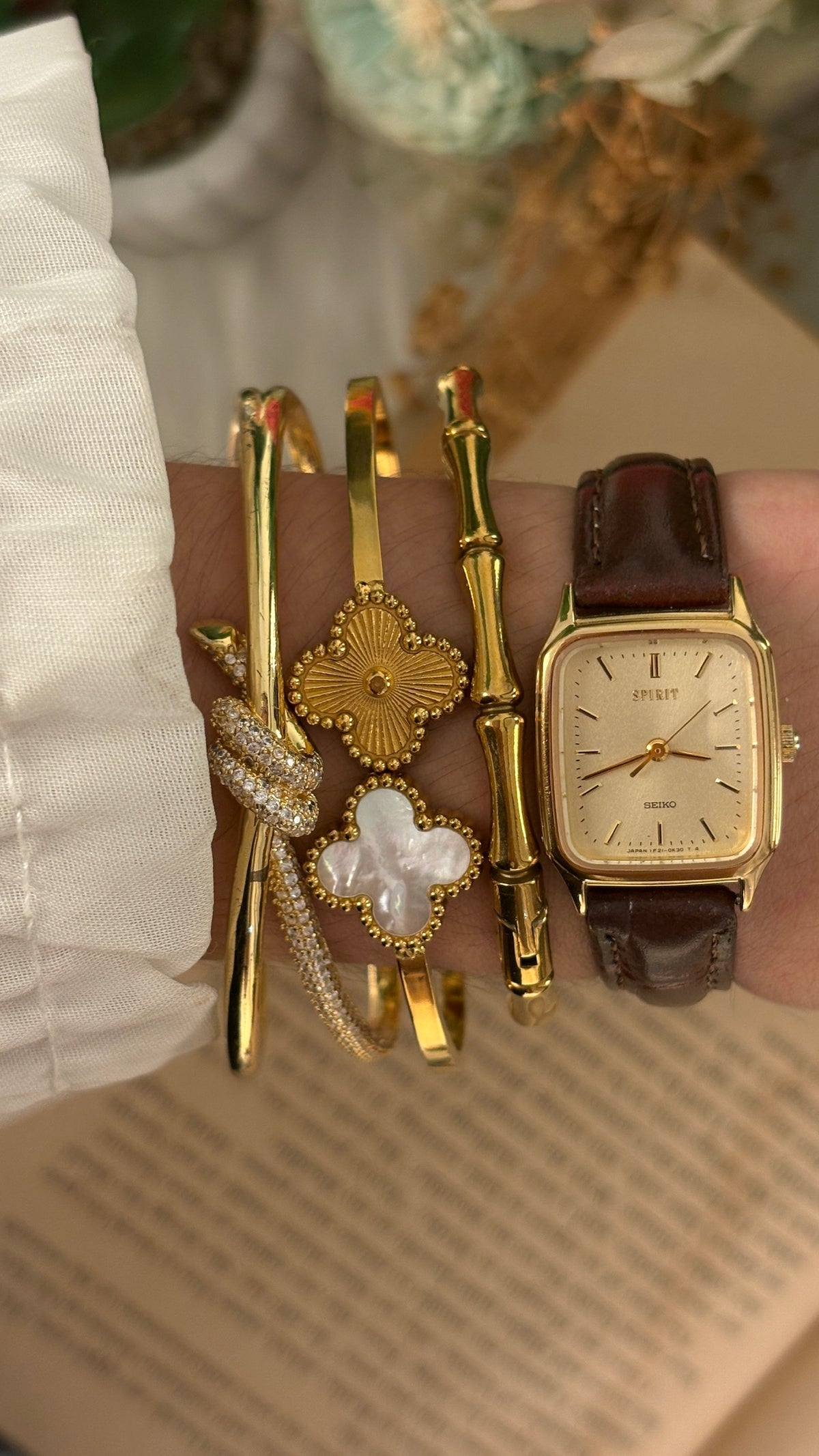 Rare Dainty Vintage Seiko Spirit Mini Tank Watch in Gold Tone Brown Leather Quartz