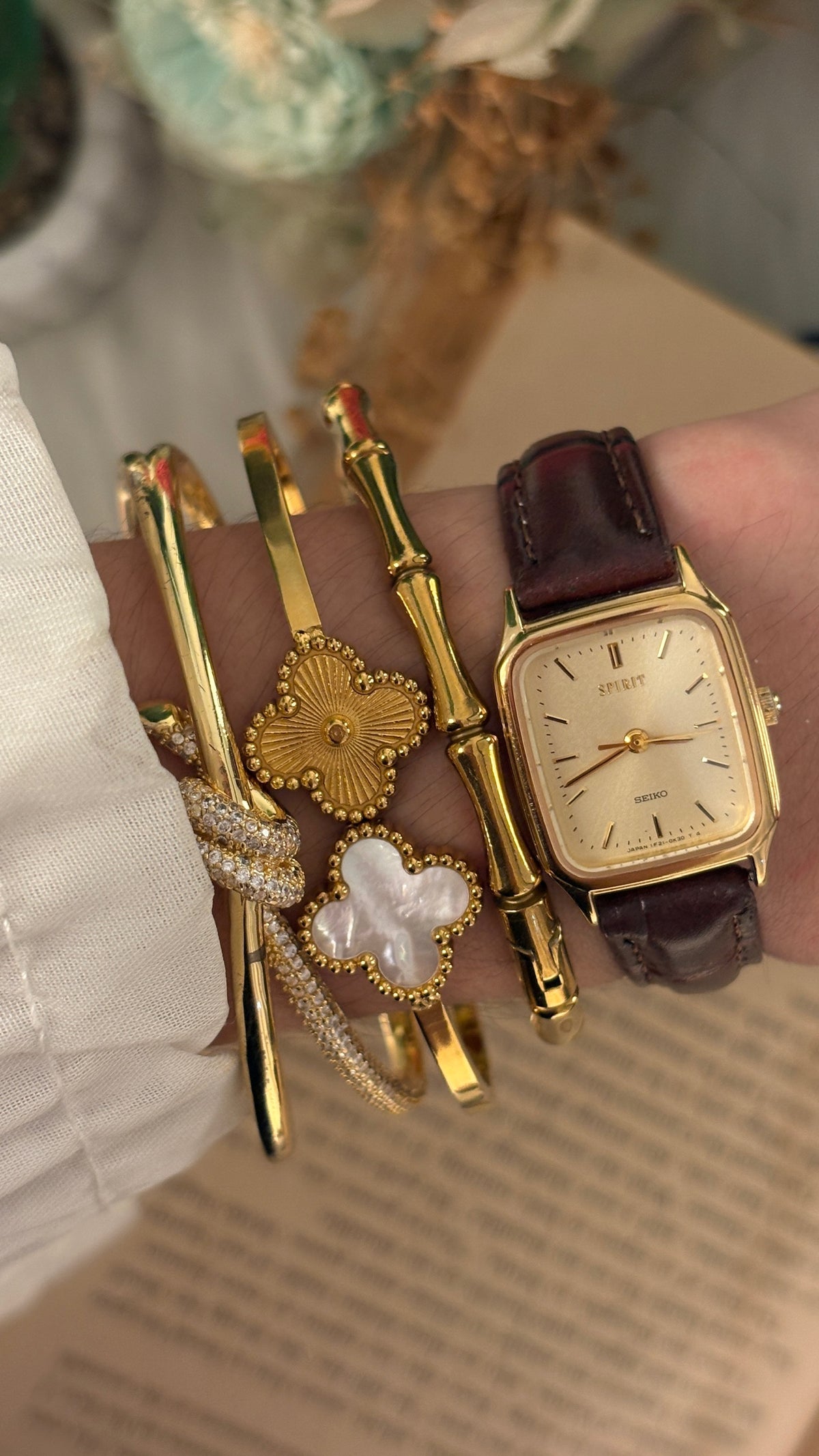 Rare Dainty Vintage Seiko Spirit Mini Tank Watch in Gold Tone Brown Leather Quartz