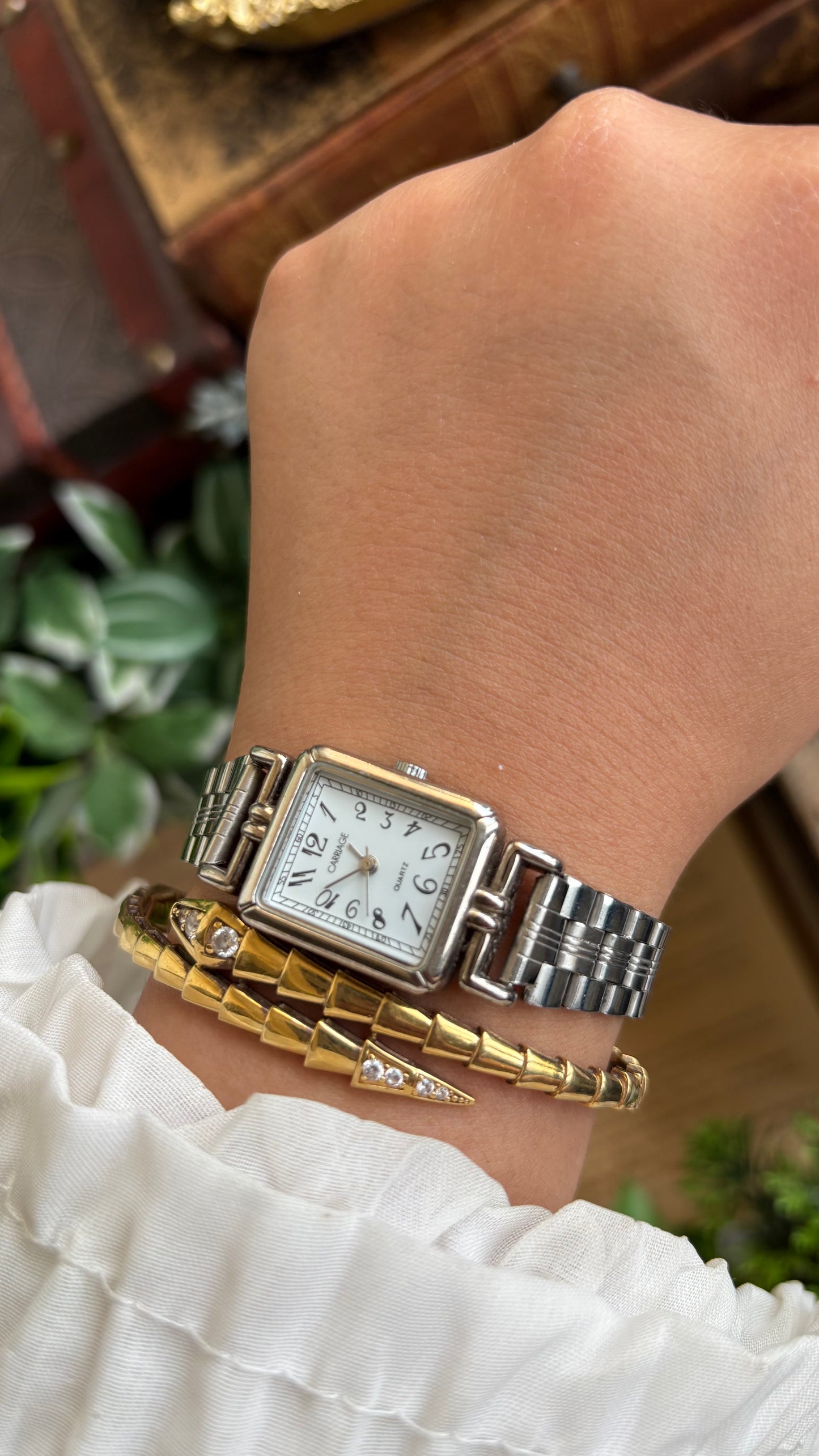 Vintage Carriage by Timex Mini Tank Watch in Silver Tone