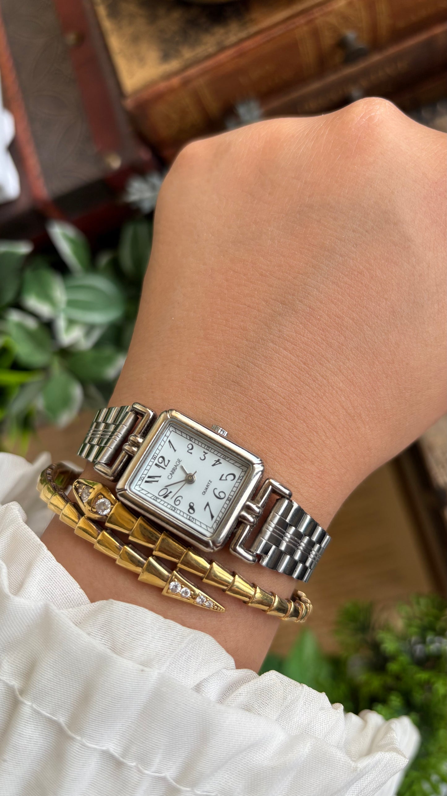 Vintage Carriage by Timex Mini Tank Watch in Silver Tone