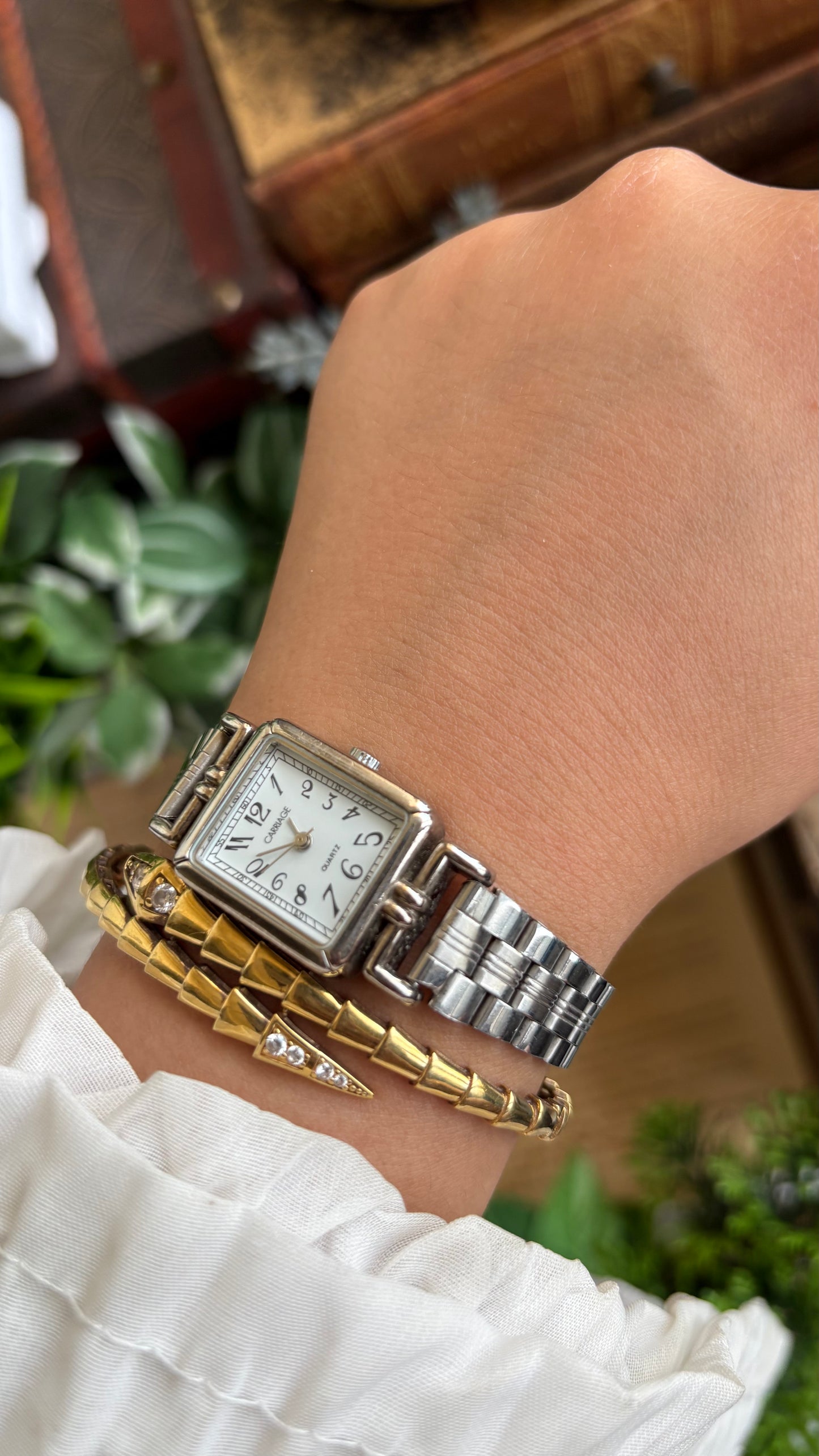 Vintage Carriage by Timex Mini Tank Watch in Silver Tone