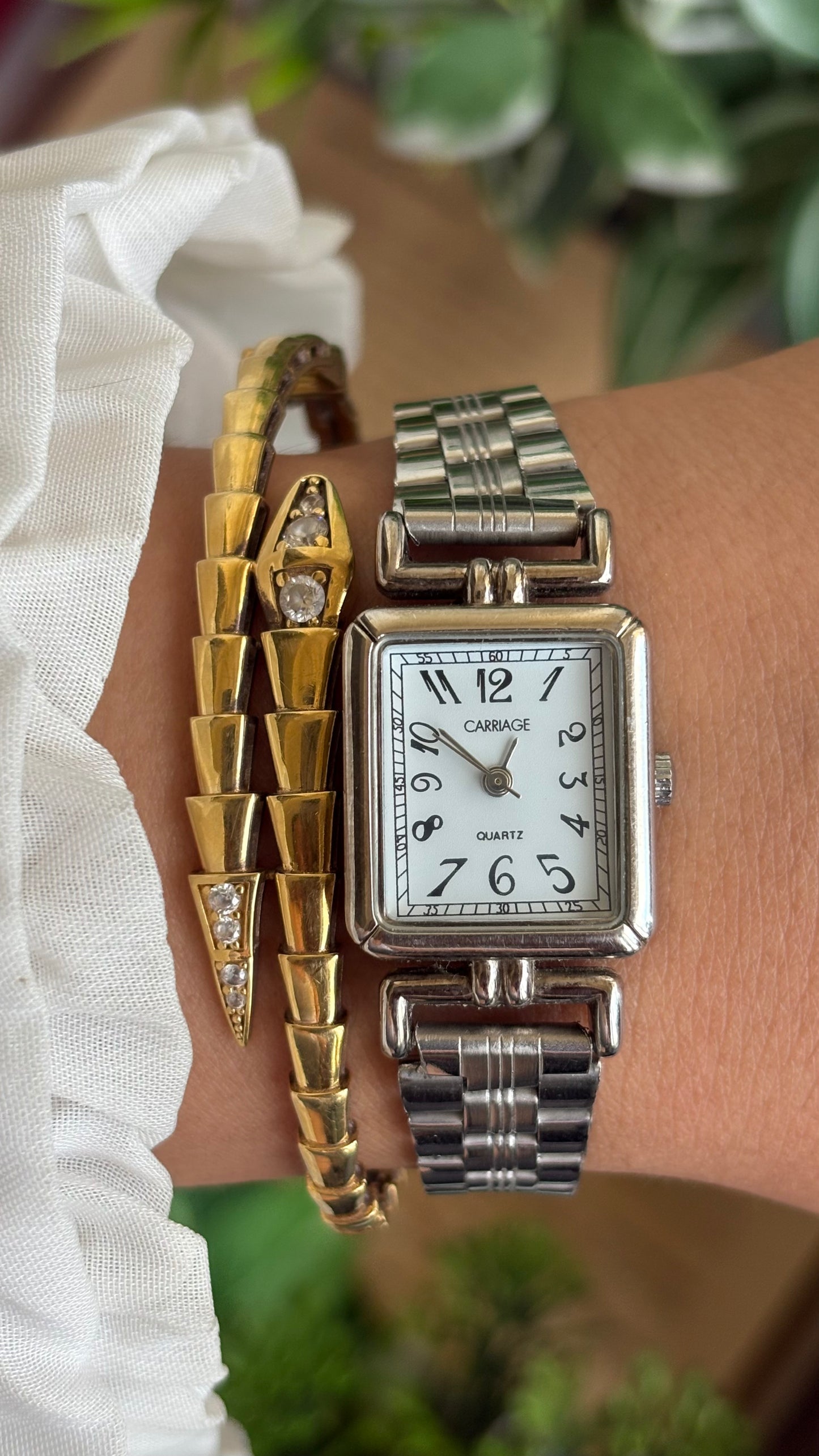 Vintage Carriage by Timex Mini Tank Watch in Silver Tone