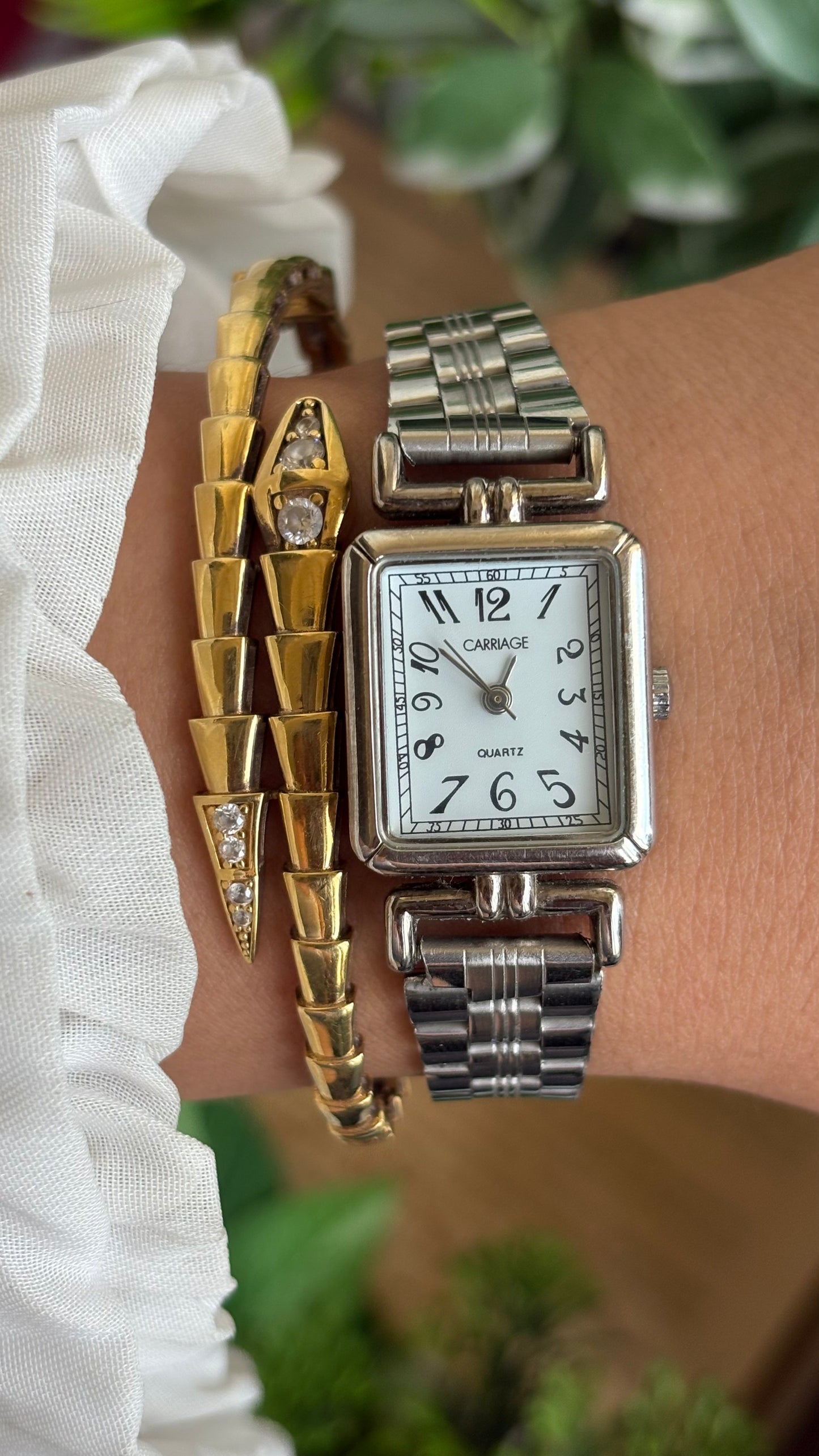 Vintage Carriage by Timex Mini Tank Watch in Silver Tone