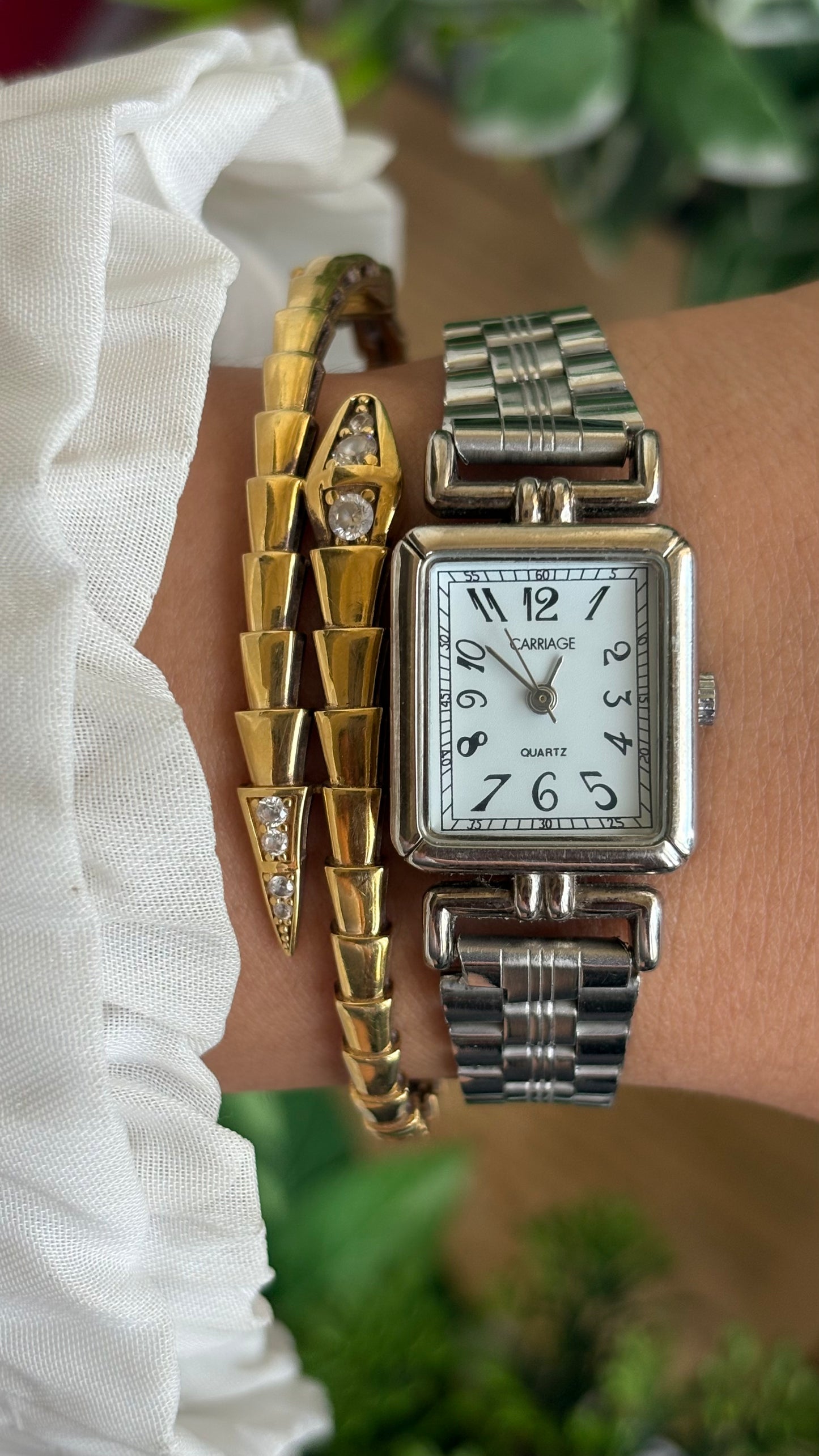 Vintage Carriage by Timex Mini Tank Watch in Silver Tone