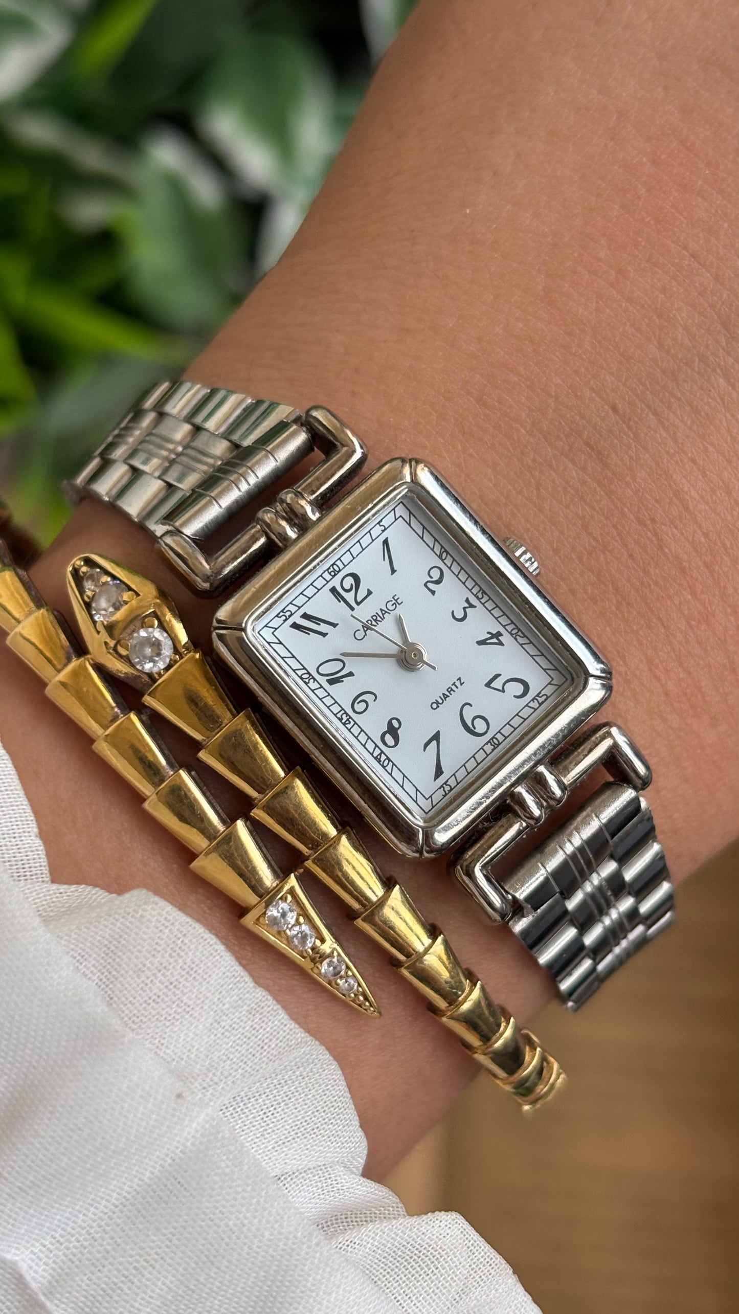 Vintage Carriage by Timex Mini Tank Watch in Silver Tone