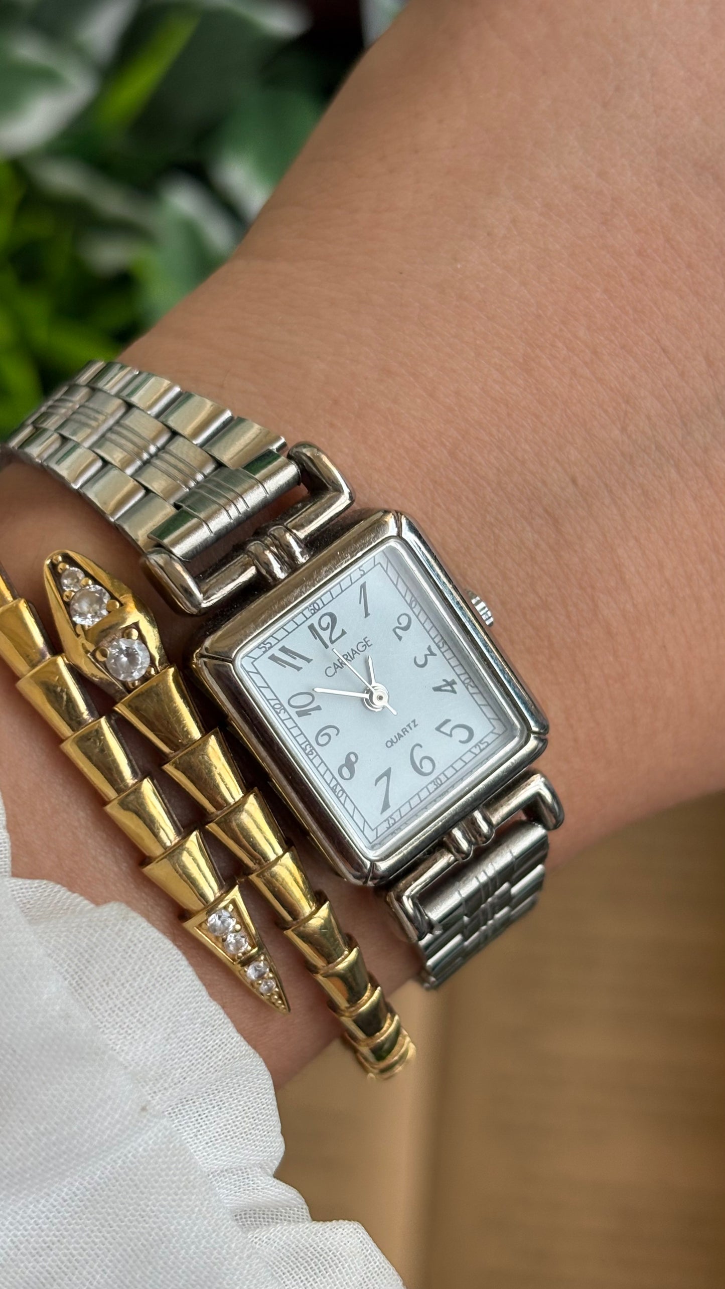 Vintage Carriage by Timex Mini Tank Watch in Silver Tone