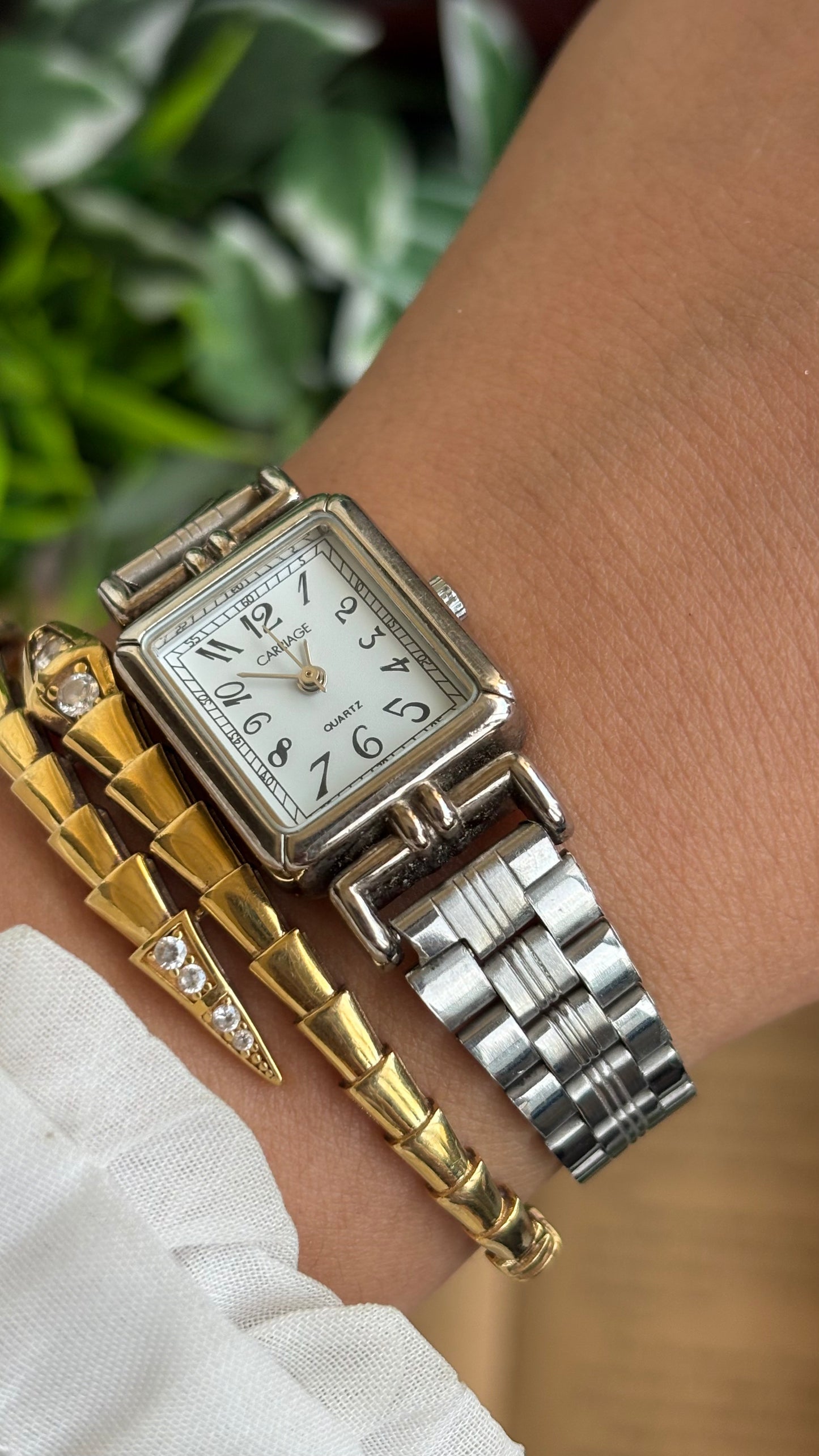 Vintage Carriage by Timex Mini Tank Watch in Silver Tone