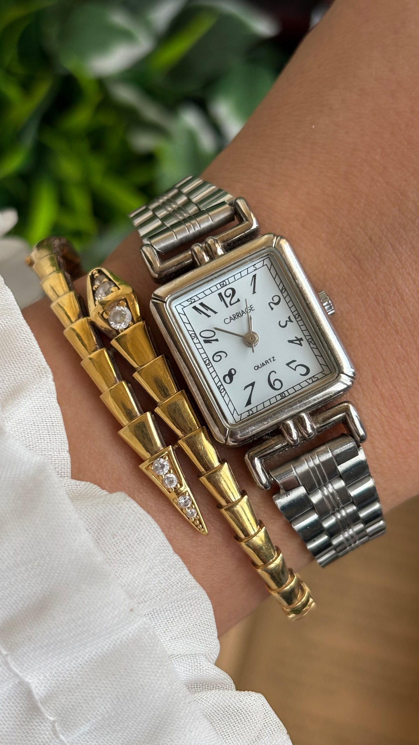 Vintage Carriage by Timex Mini Tank Watch in Silver Tone