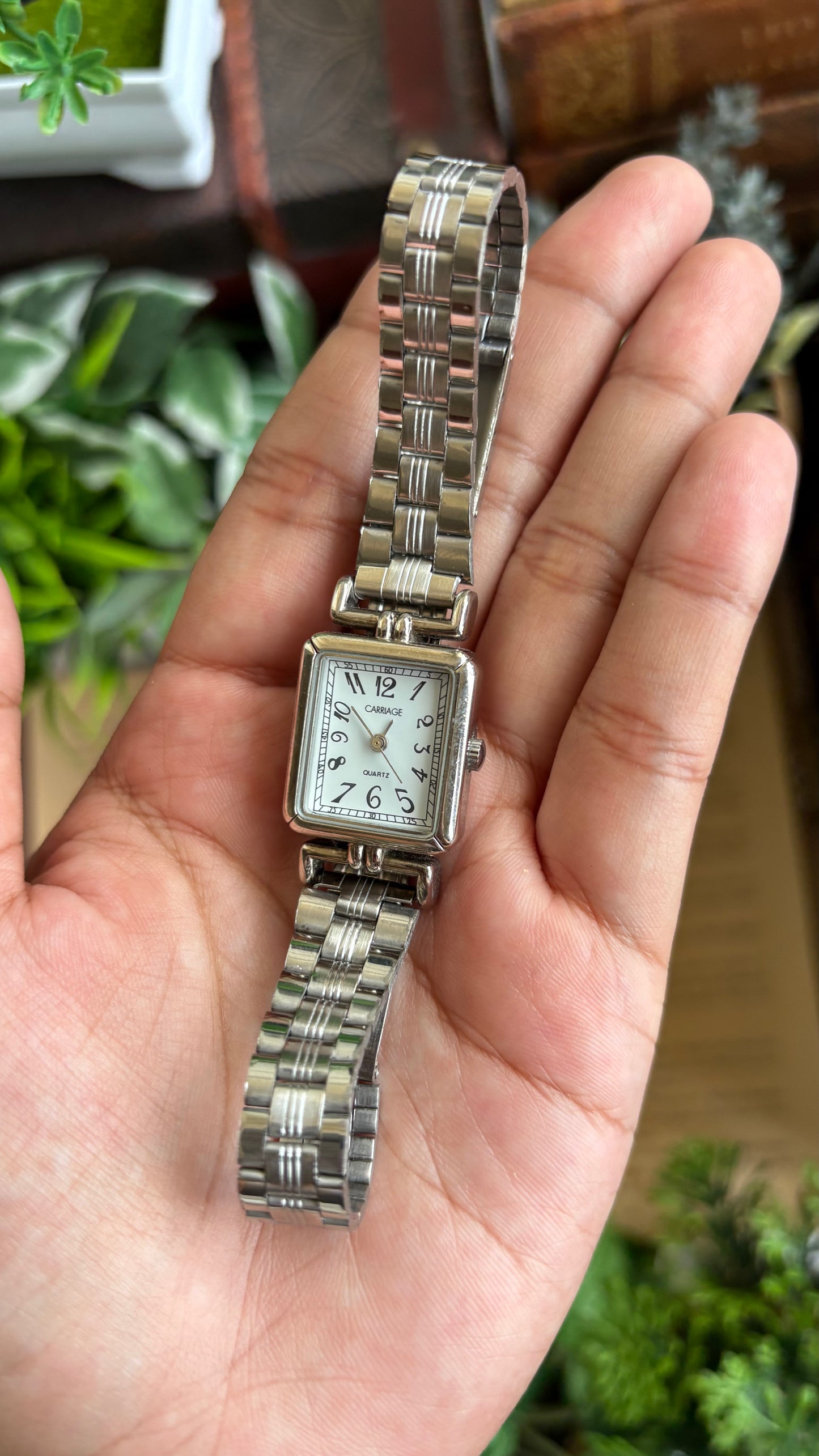Vintage Carriage by Timex Mini Tank Watch in Silver Tone