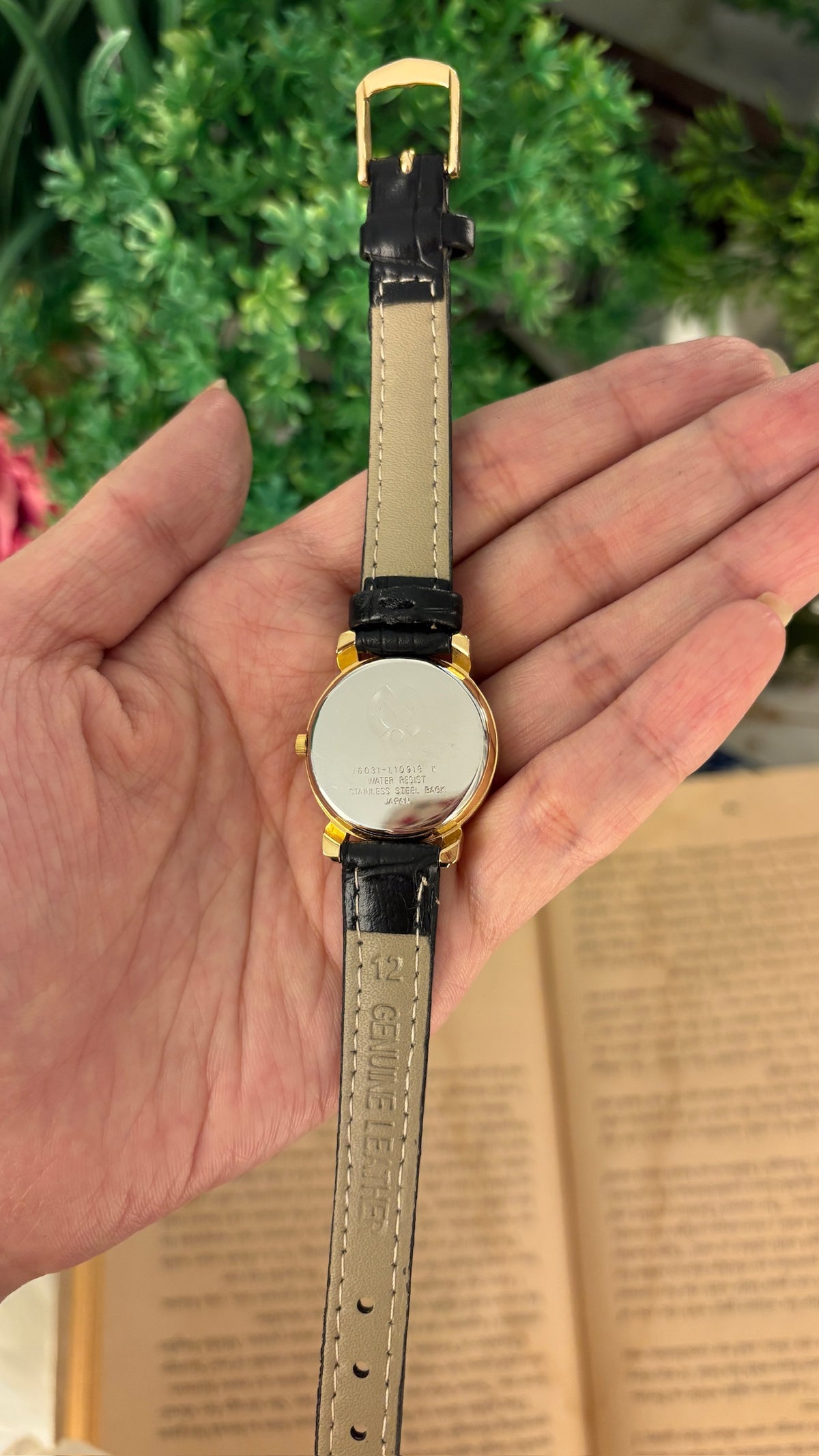 Rare Vintage Mila Schon Logo Bezel Watch in Gold Tone Black Leather Quartz
