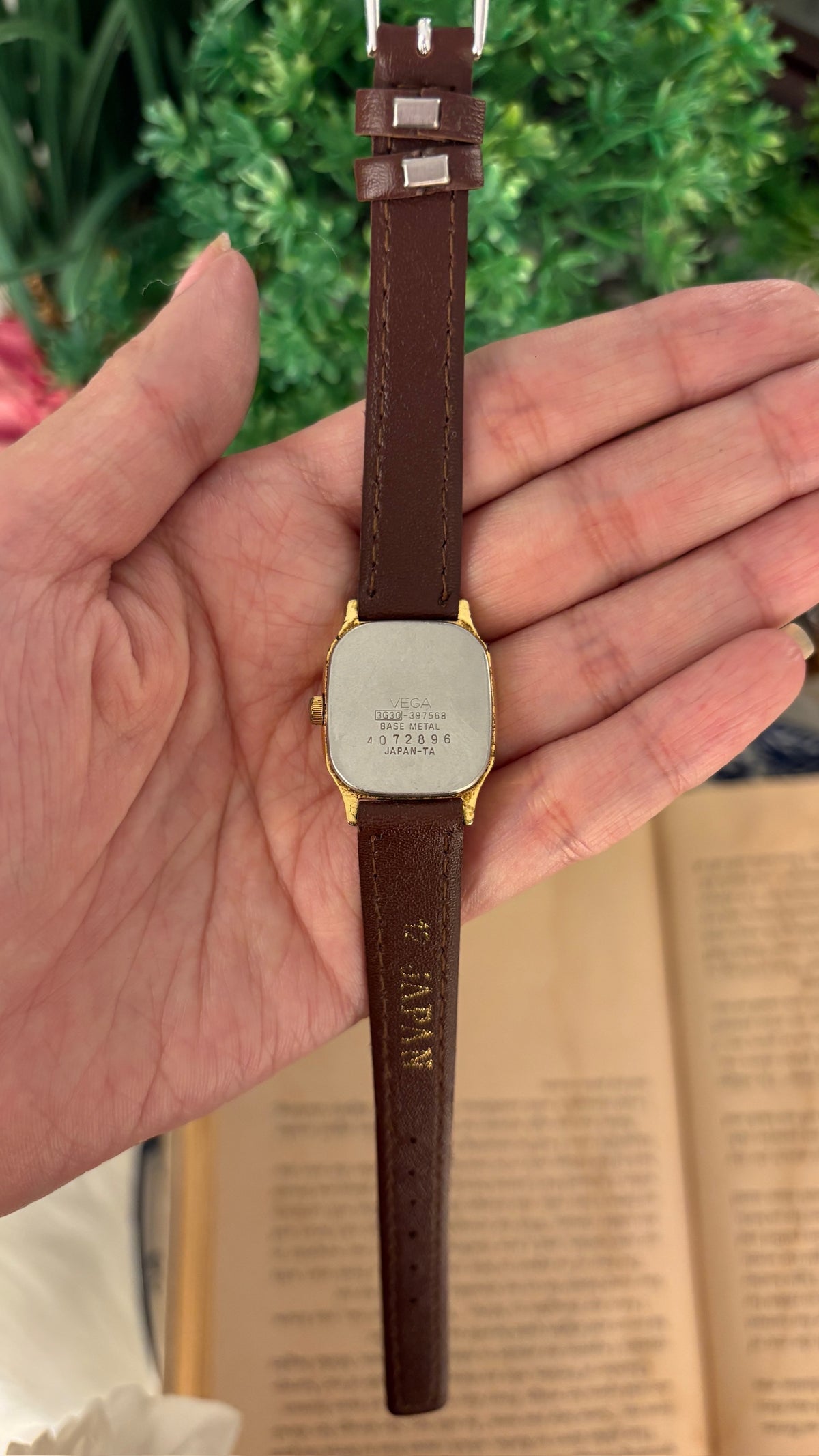 Vintage Vega Citizen Tank Watch in Gold Tone Brown Leather Quartz