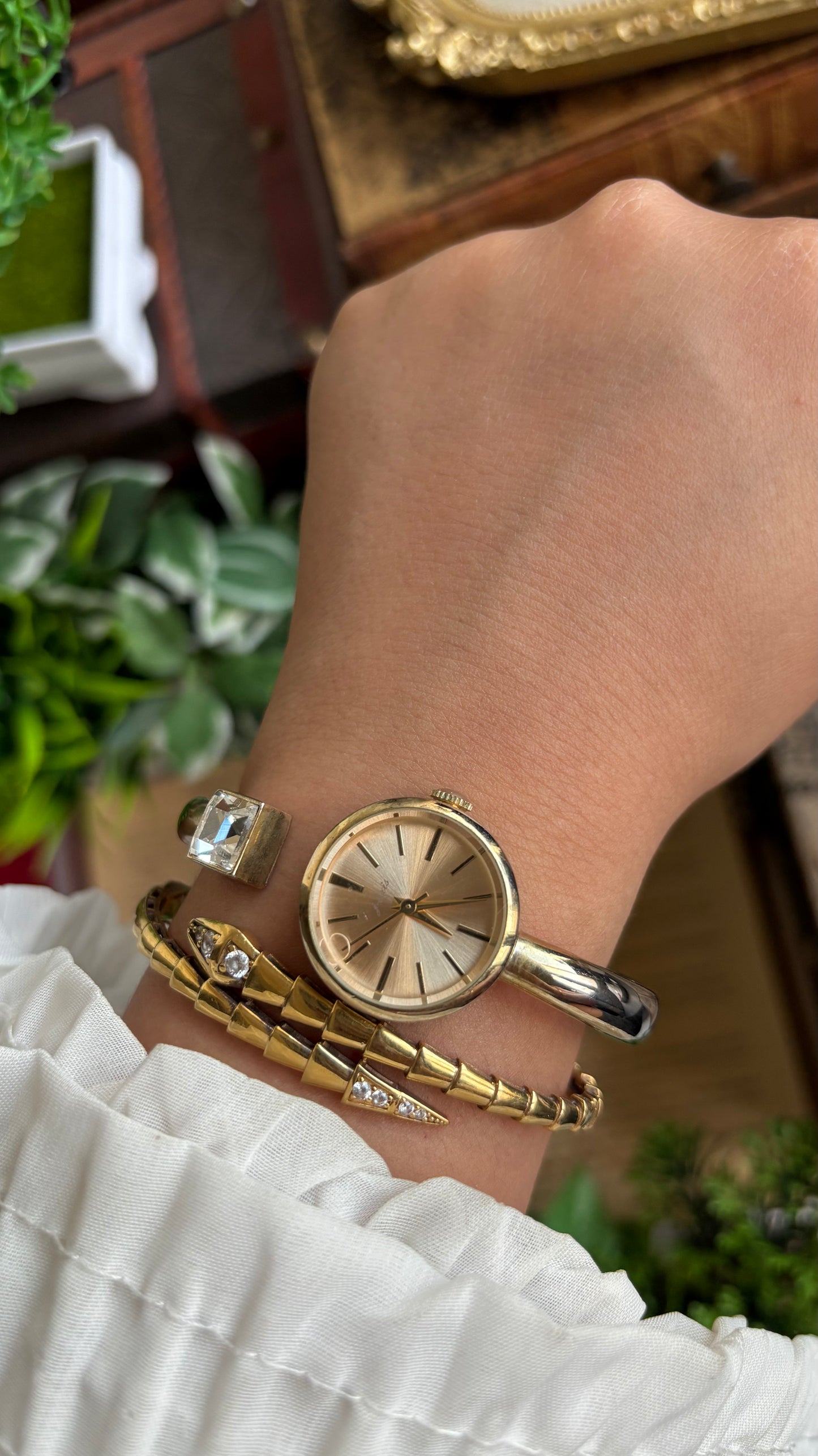 Vintage J-Axis Rare Bangle Watch in Gold Tone