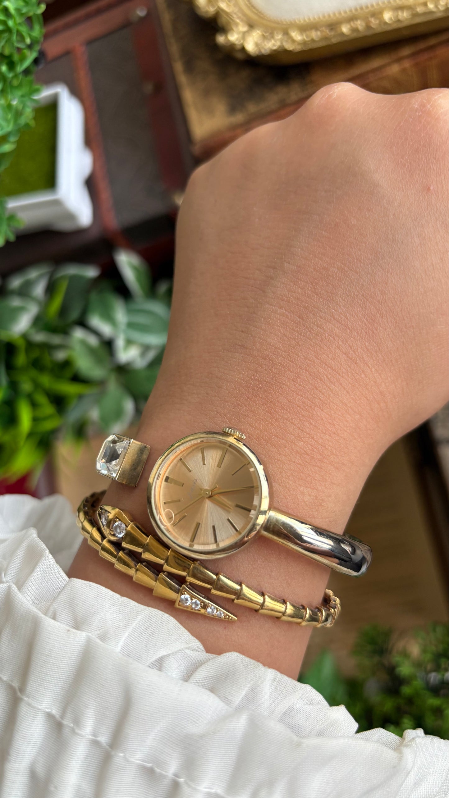 Vintage J-Axis Rare Bangle Watch in Gold Tone