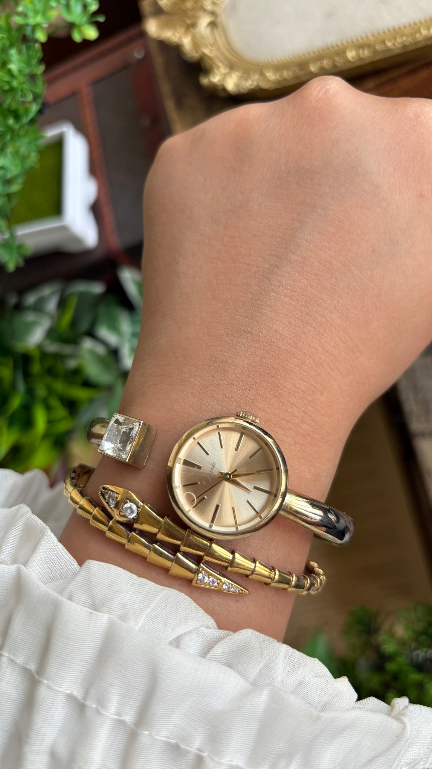 Vintage J-Axis Rare Bangle Watch in Gold Tone