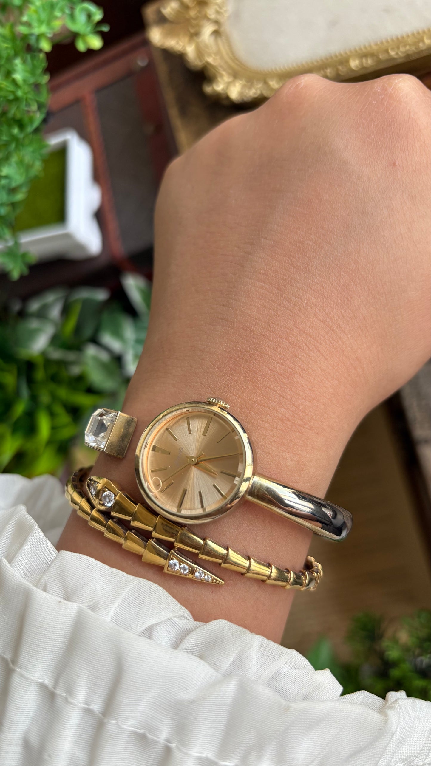 Vintage J-Axis Rare Bangle Watch in Gold Tone