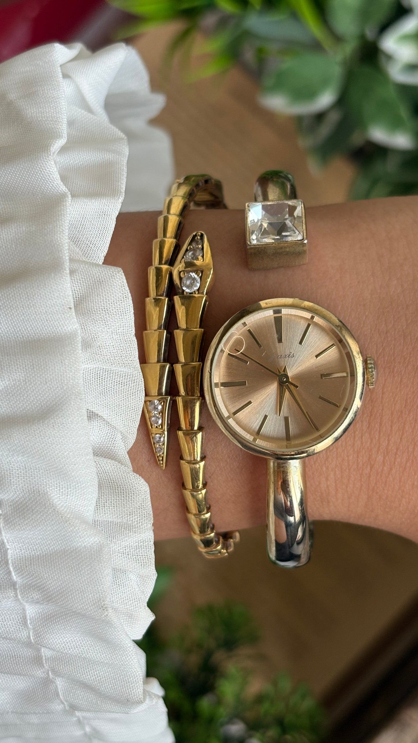 Vintage J-Axis Rare Bangle Watch in Gold Tone