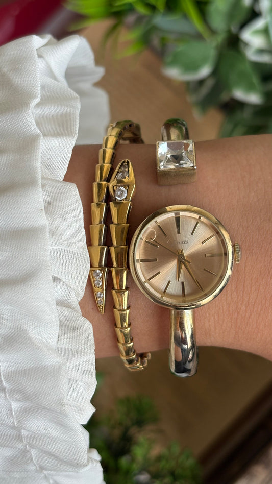 Vintage J-Axis Rare Bangle Watch in Gold Tone