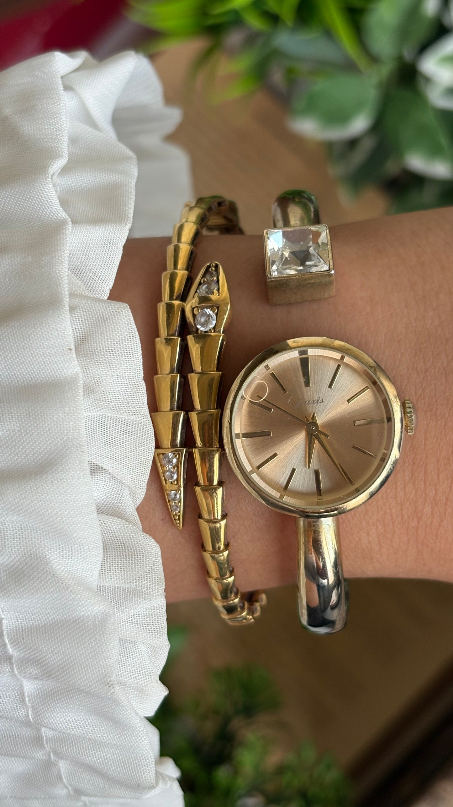 Vintage J-Axis Rare Bangle Watch in Gold Tone