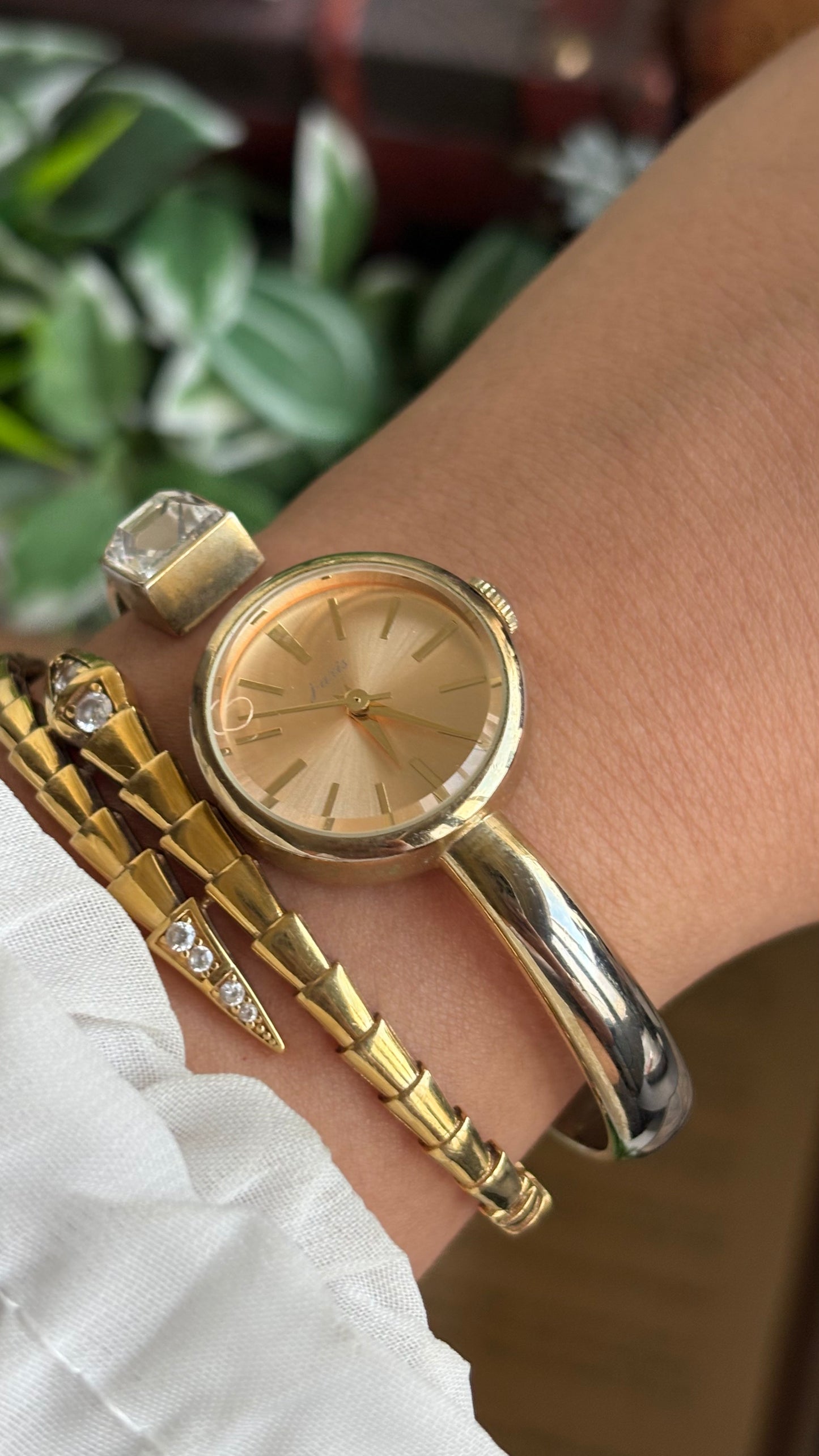Vintage J-Axis Rare Bangle Watch in Gold Tone