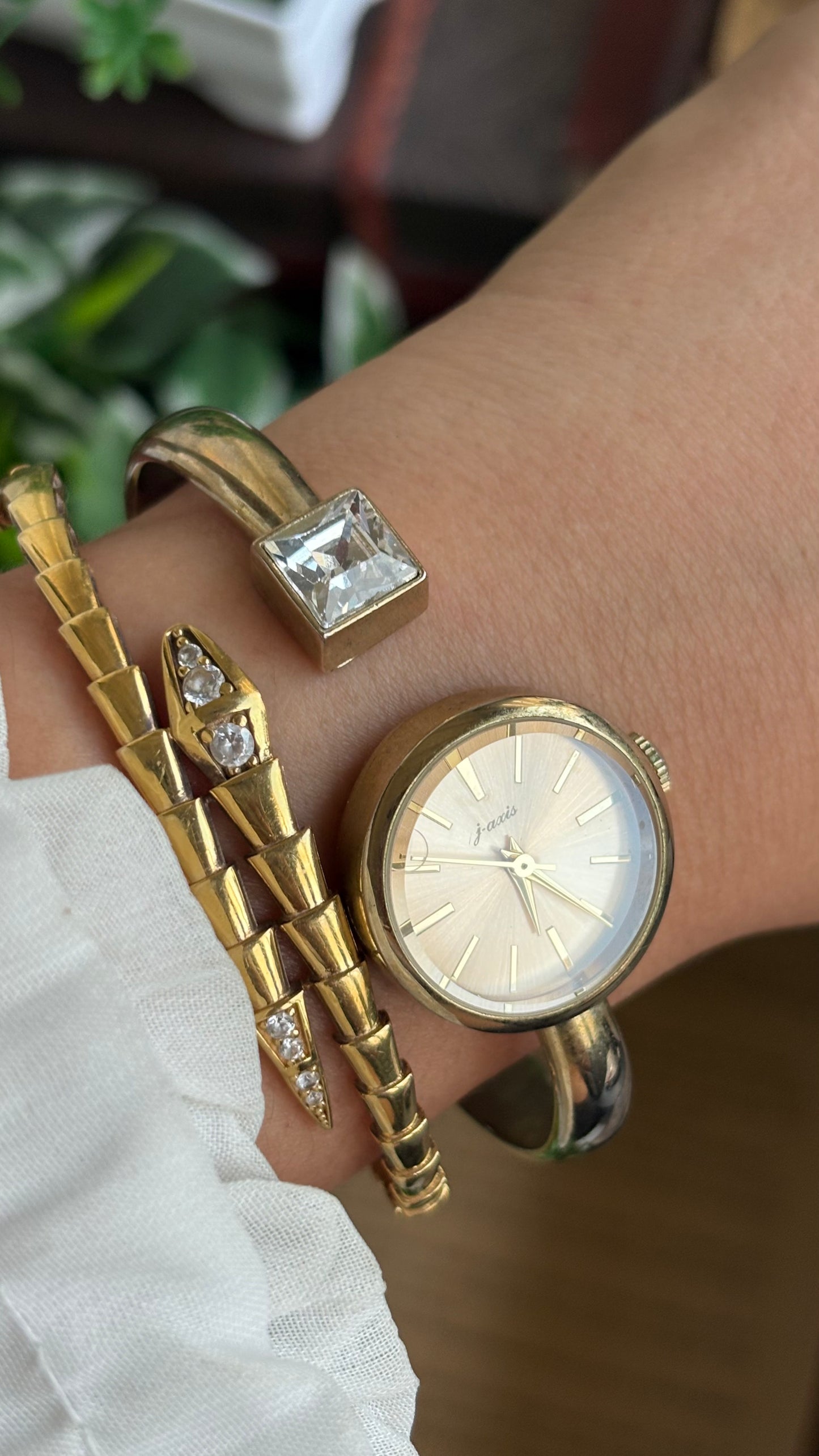 Vintage J-Axis Rare Bangle Watch in Gold Tone