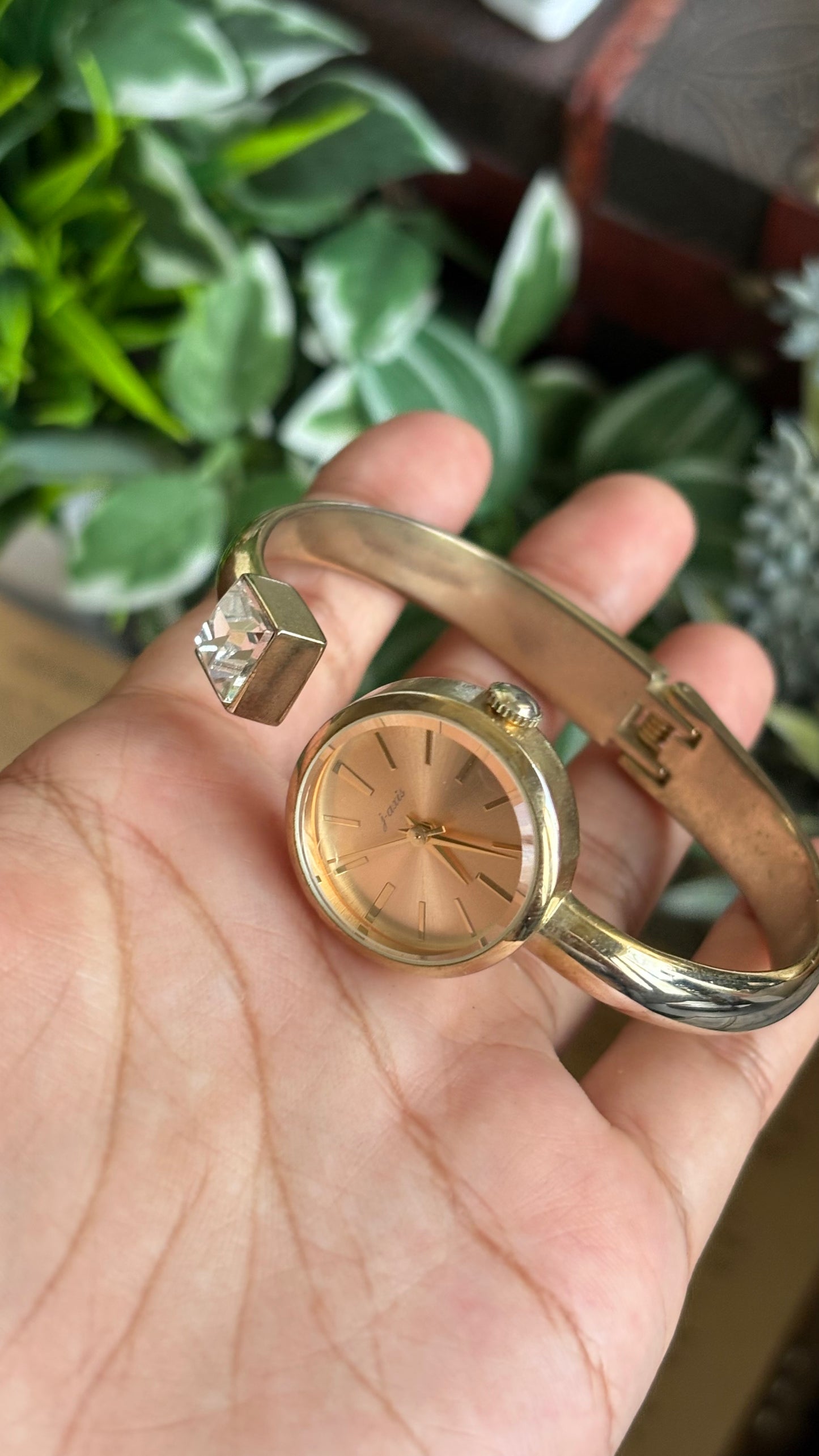 Vintage J-Axis Rare Bangle Watch in Gold Tone