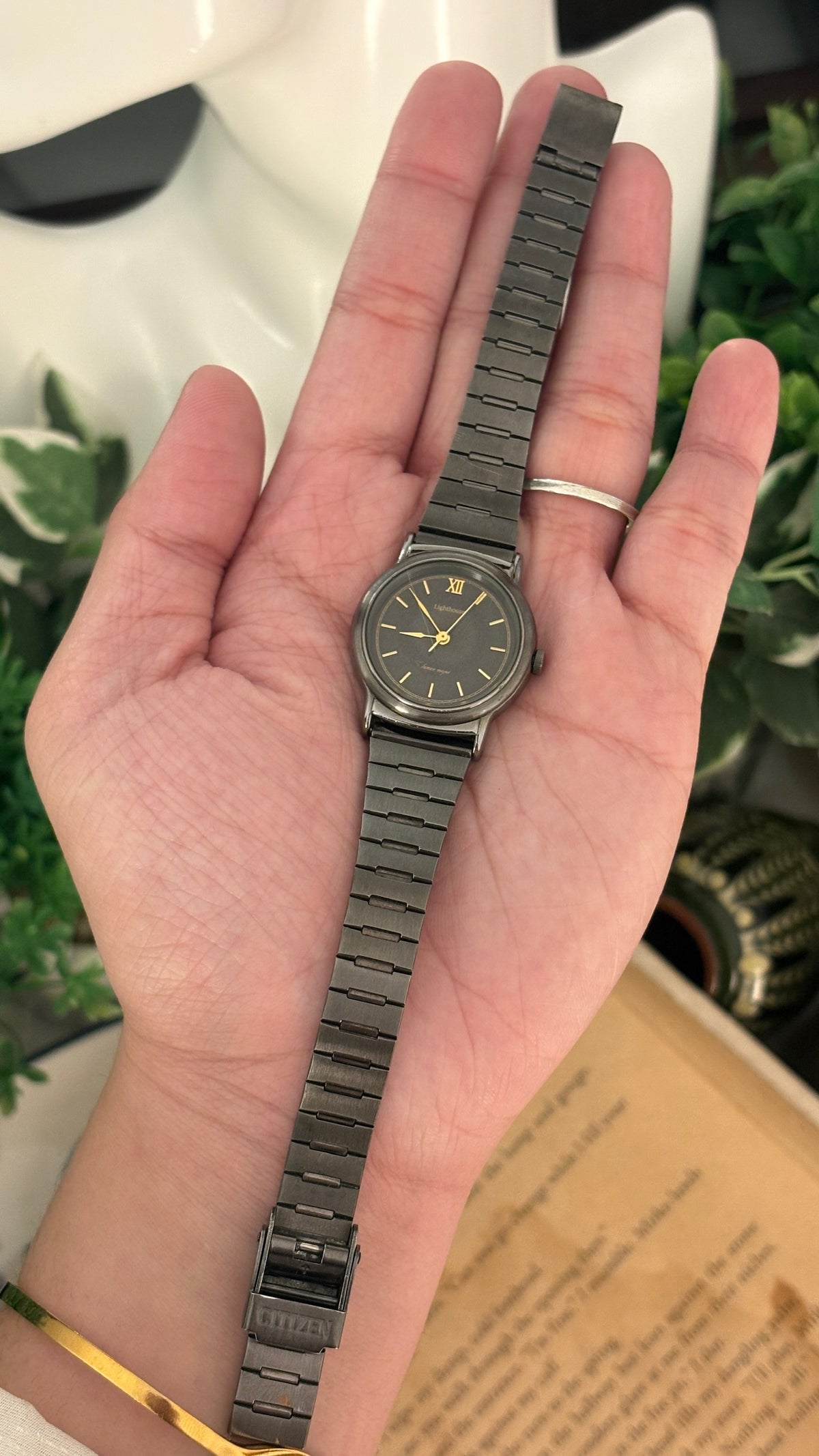 Rare Vintage Lighthouse Citizen Watch in Gunmetal Silver Tone Quartz