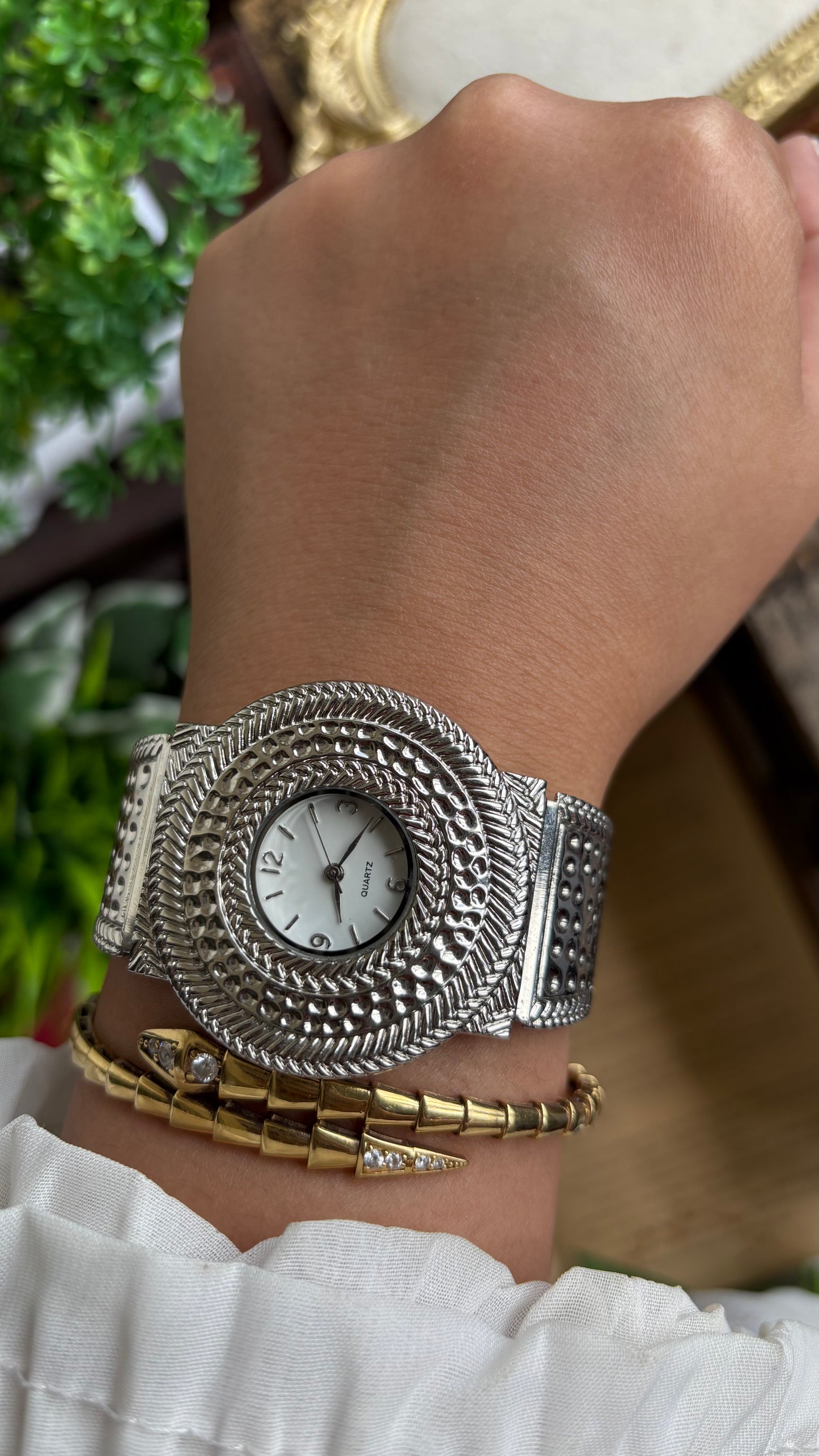 Vintage Rare Bangle Watch in Silver Tone