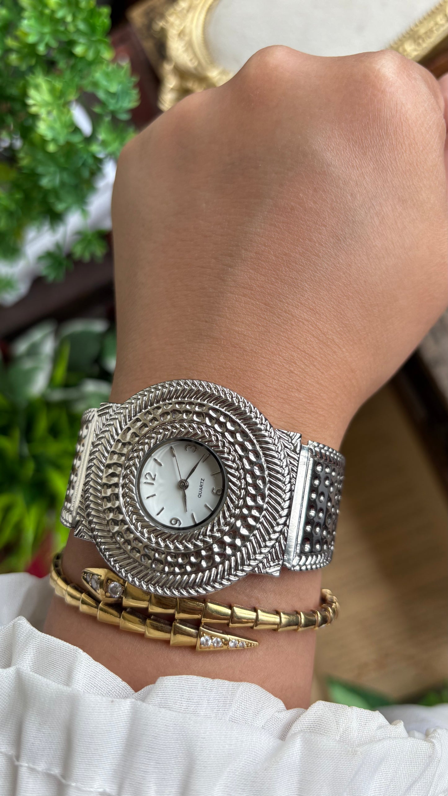 Vintage Rare Bangle Watch in Silver Tone