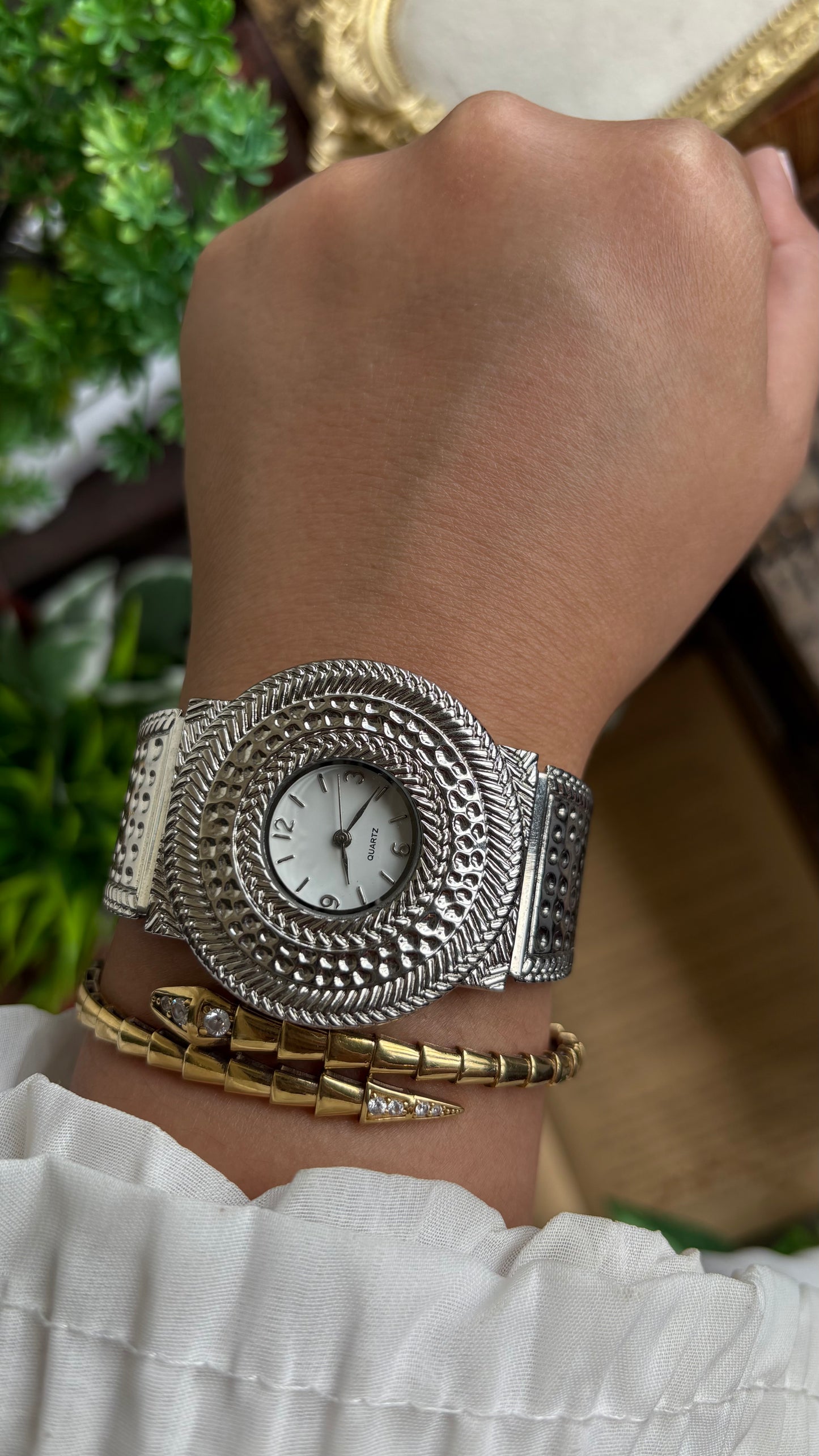 Vintage Rare Bangle Watch in Silver Tone