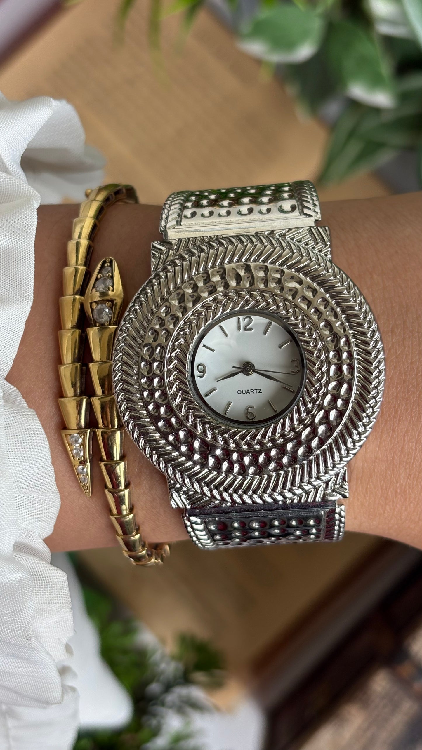 Vintage Rare Bangle Watch in Silver Tone