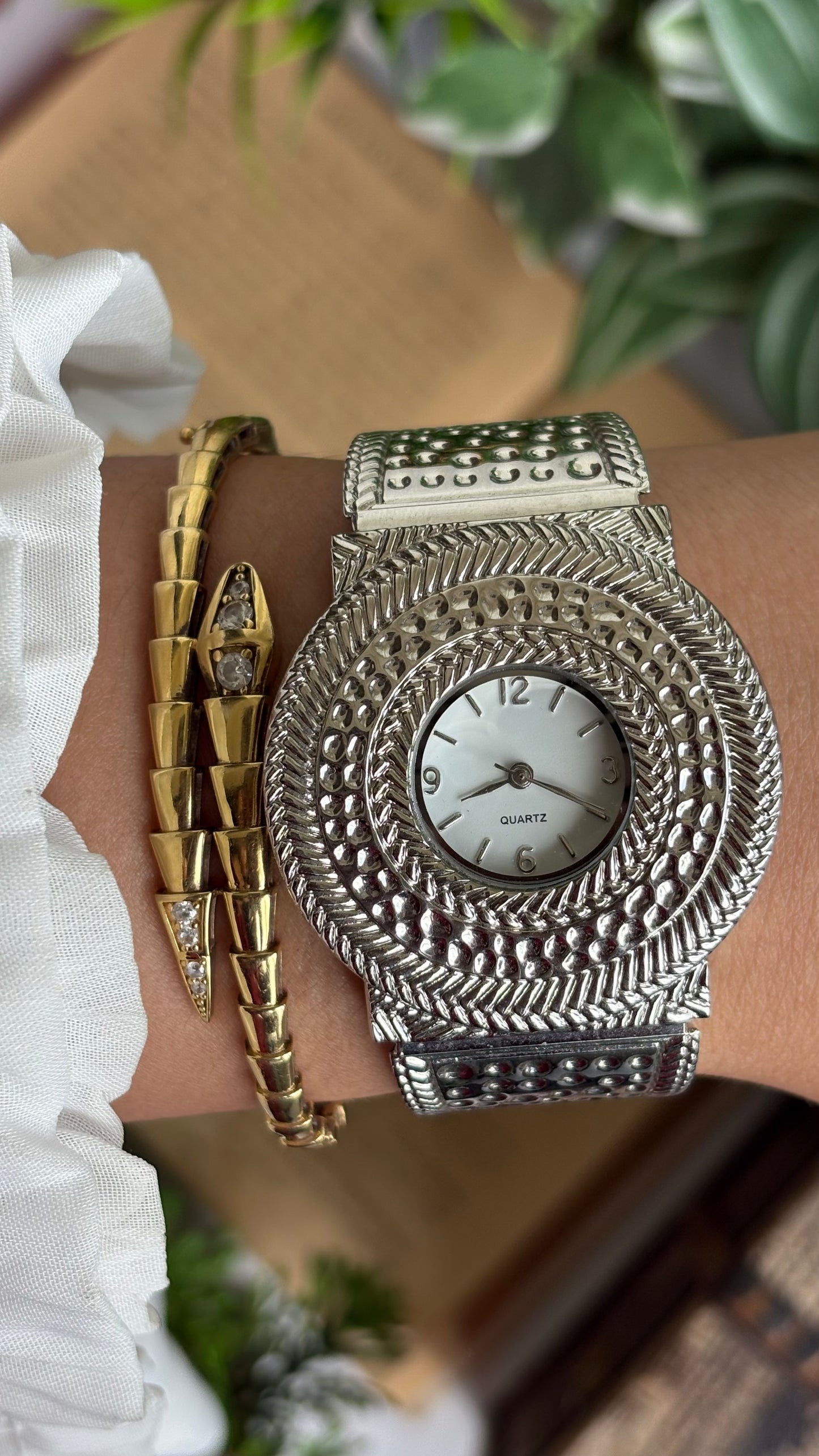 Vintage Rare Bangle Watch in Silver Tone
