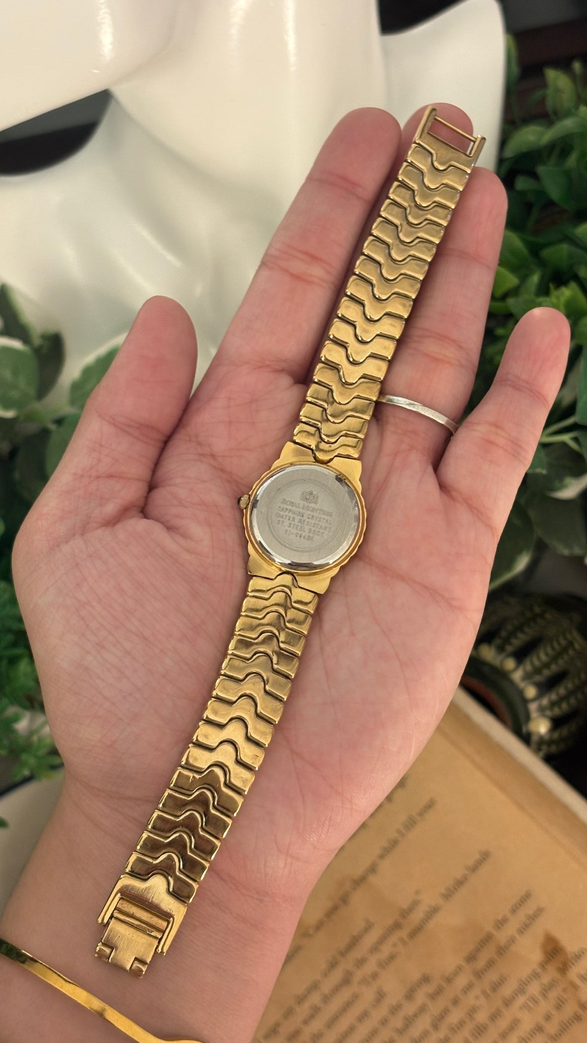 Rare Vintage Royal Montress Swiss Rhinestone Indices Watch in Gold Tone Quartz