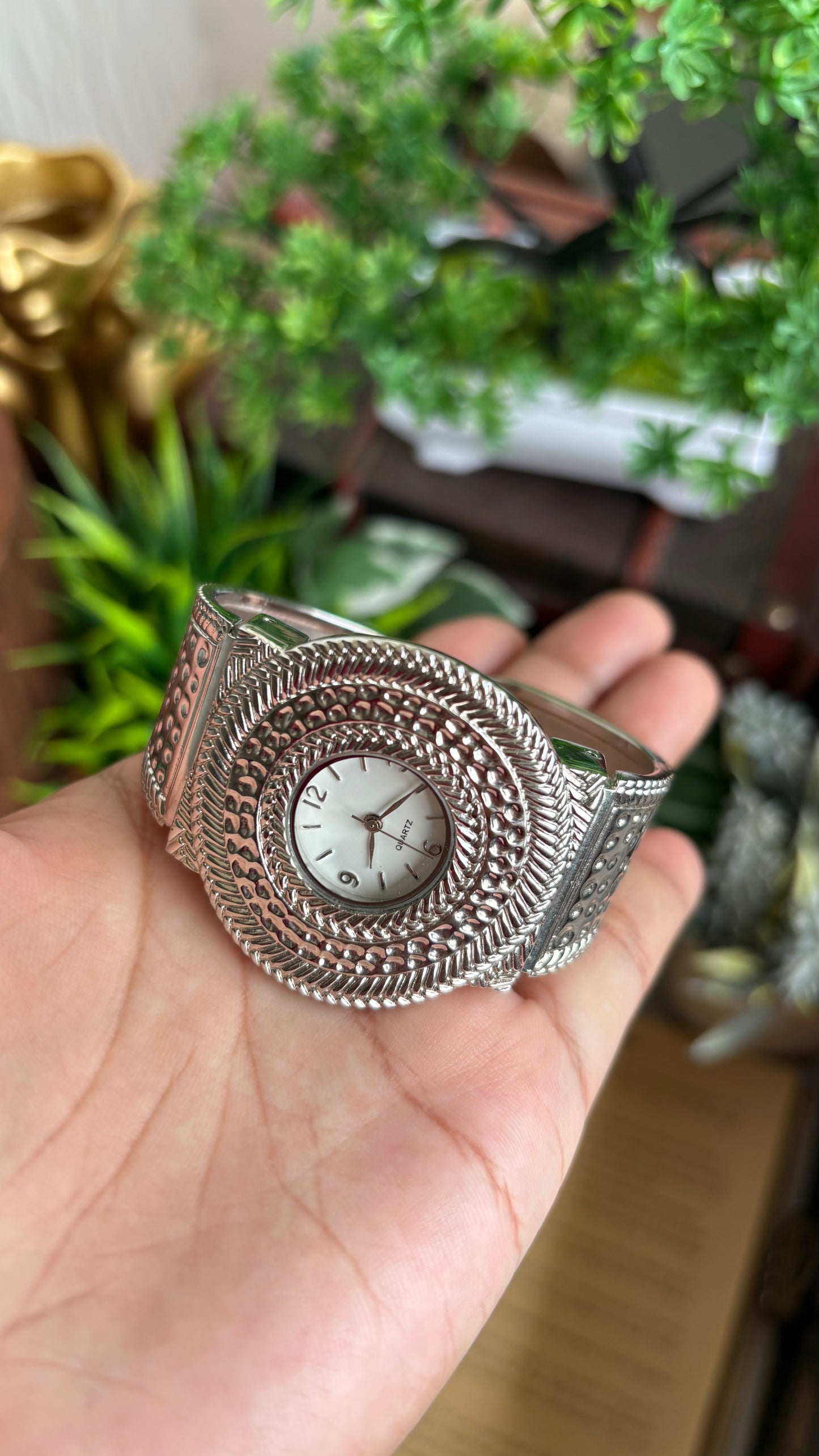 Vintage Rare Bangle Watch in Silver Tone