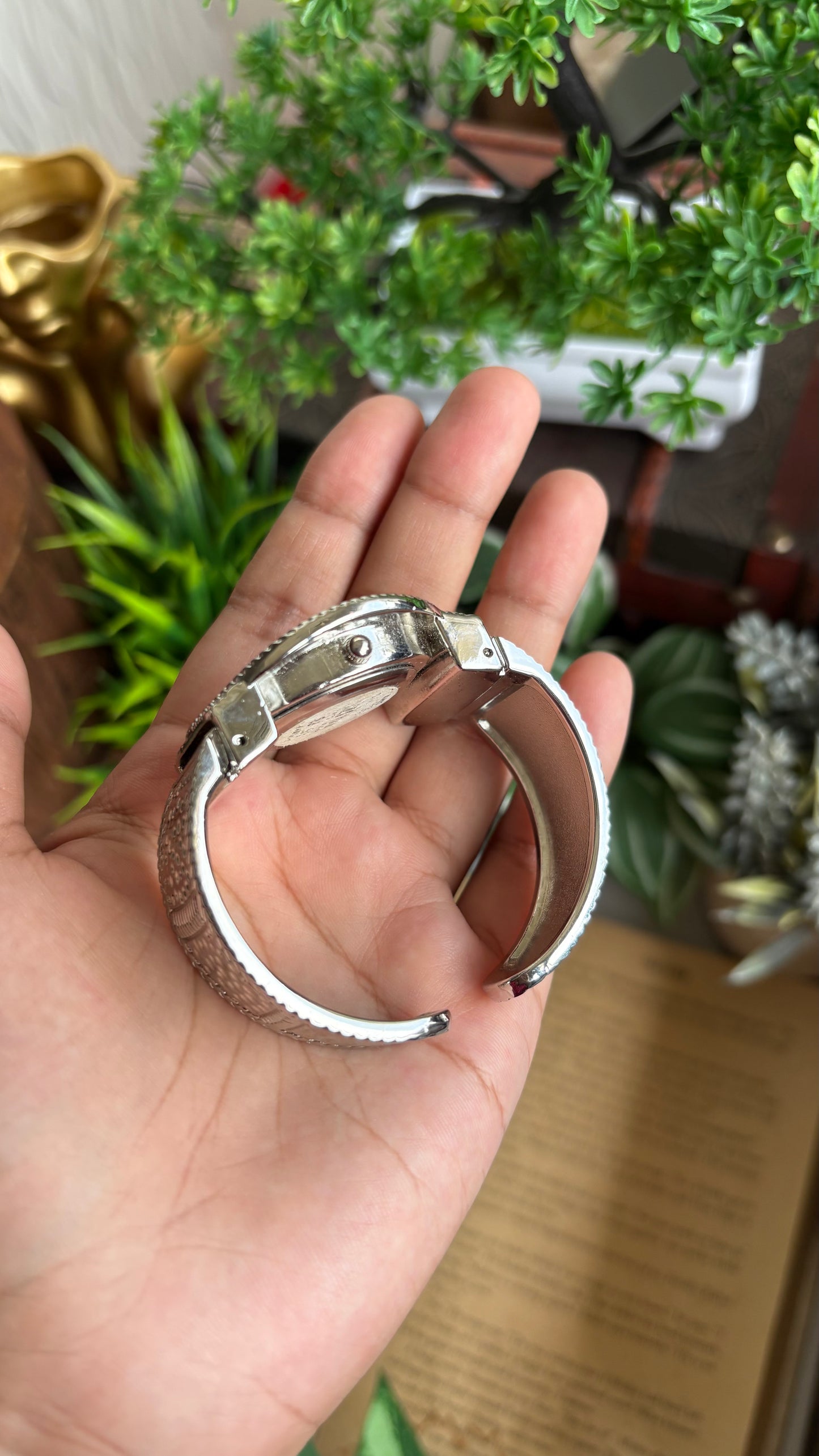 Vintage Rare Bangle Watch in Silver Tone