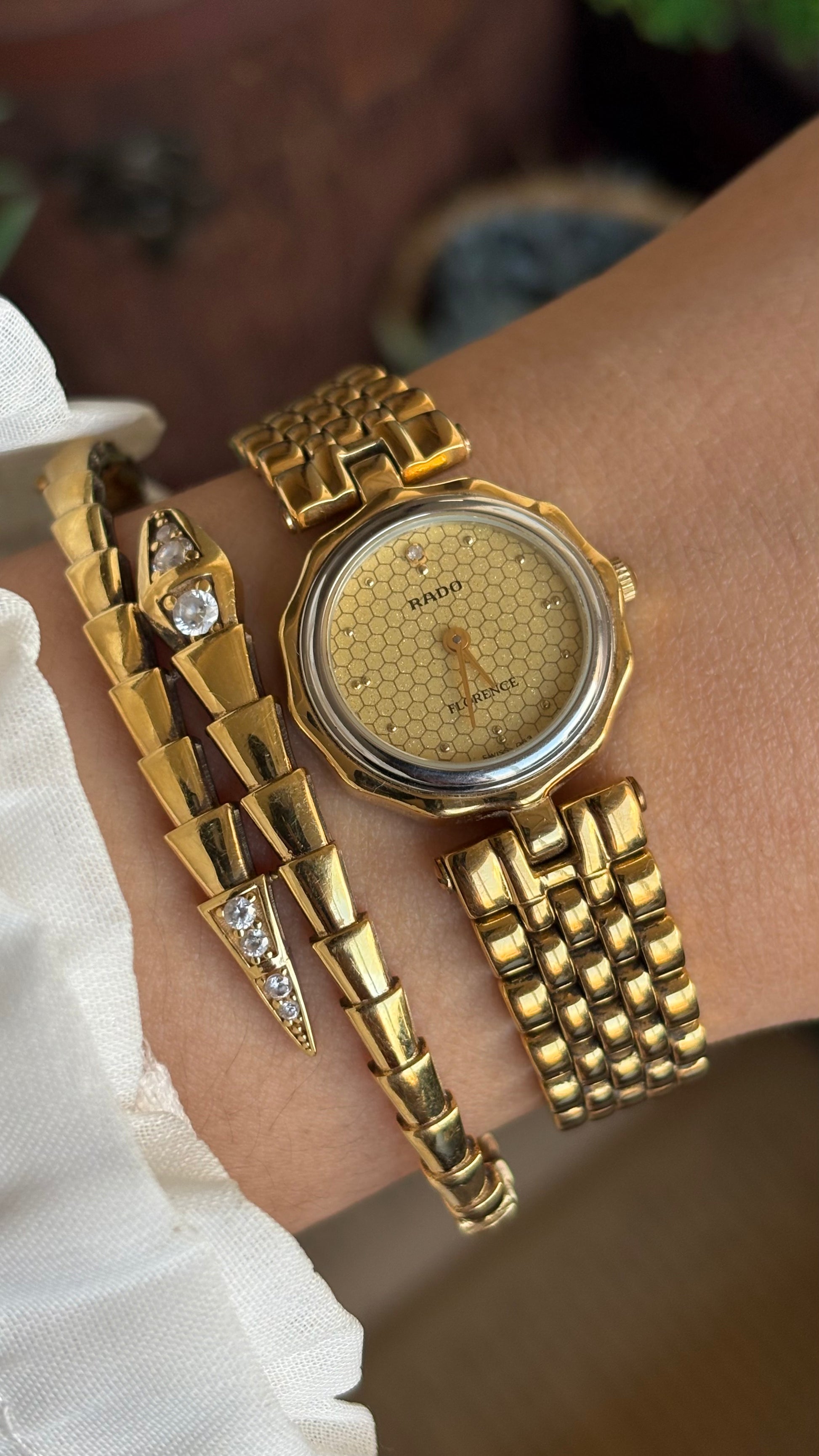 Extremely Rare Vintage RADO Florence Honeycomb Pattern Dial Watch in Gold Tone