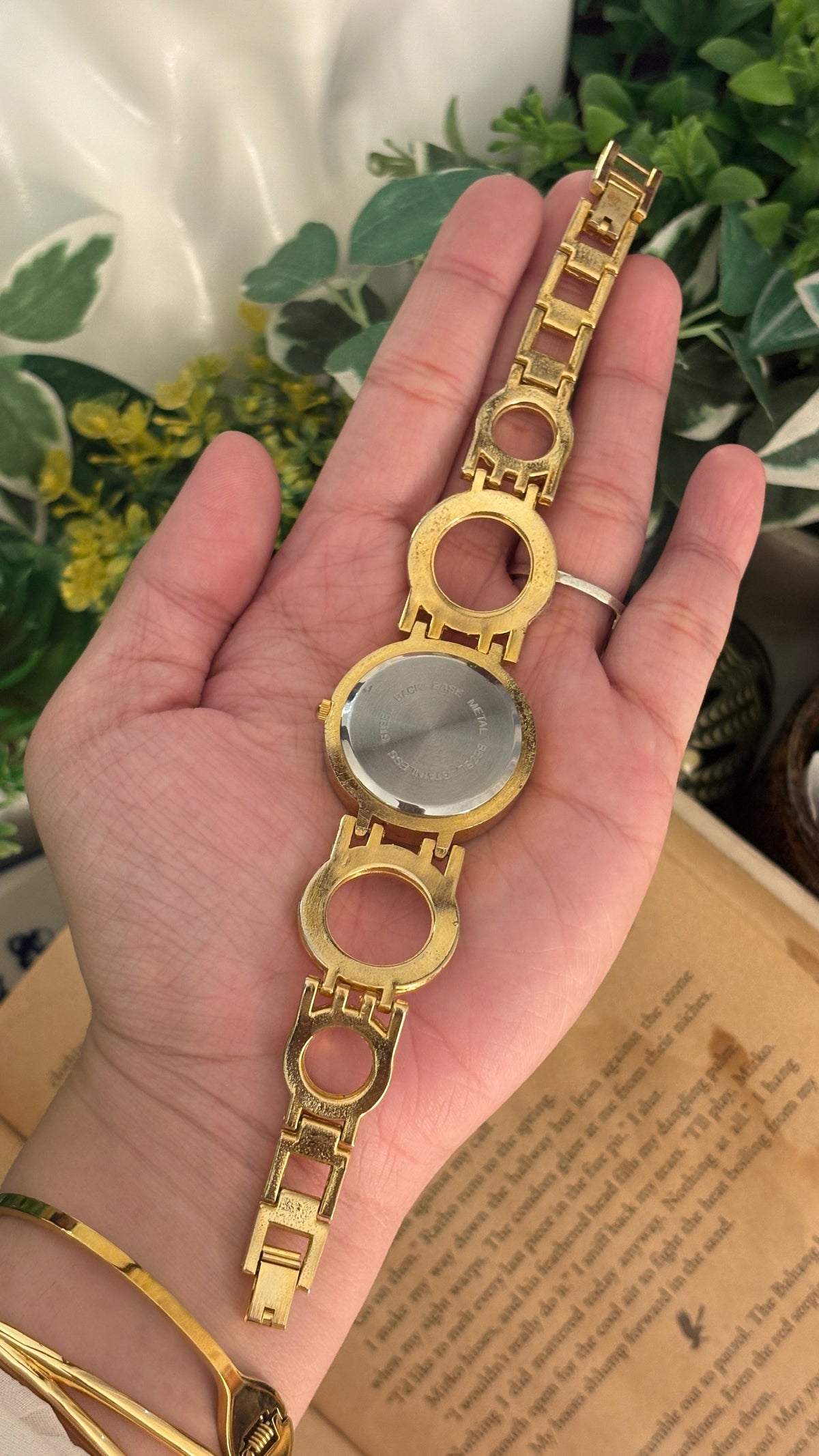 Vintage Senova Rhinestone Bracelet Watch in Gold Tone Quartz