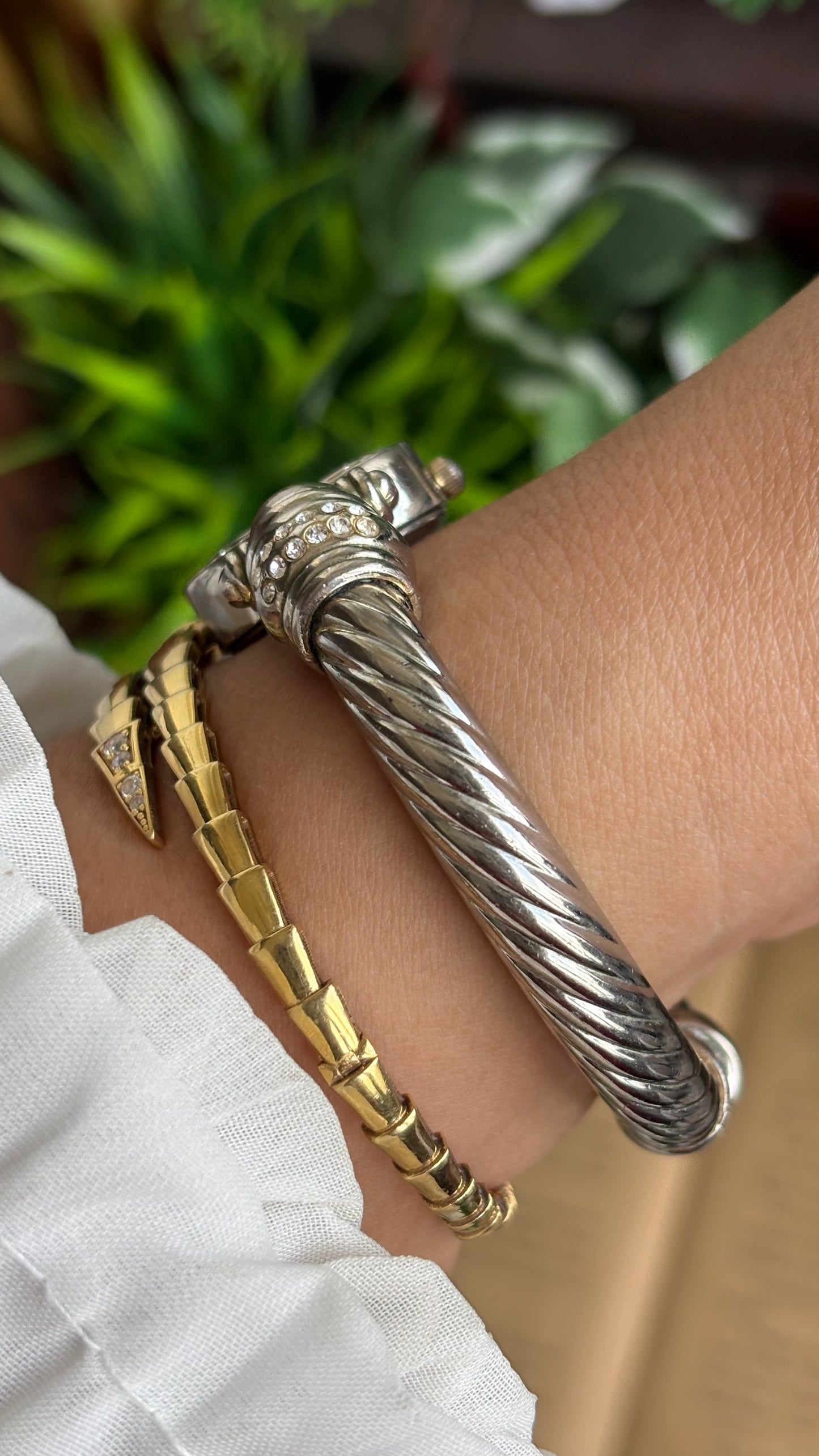 Vintage Charter Club Rare Bangle Bejeweled Watch in Two-Tone Pearl Dial Rope Style