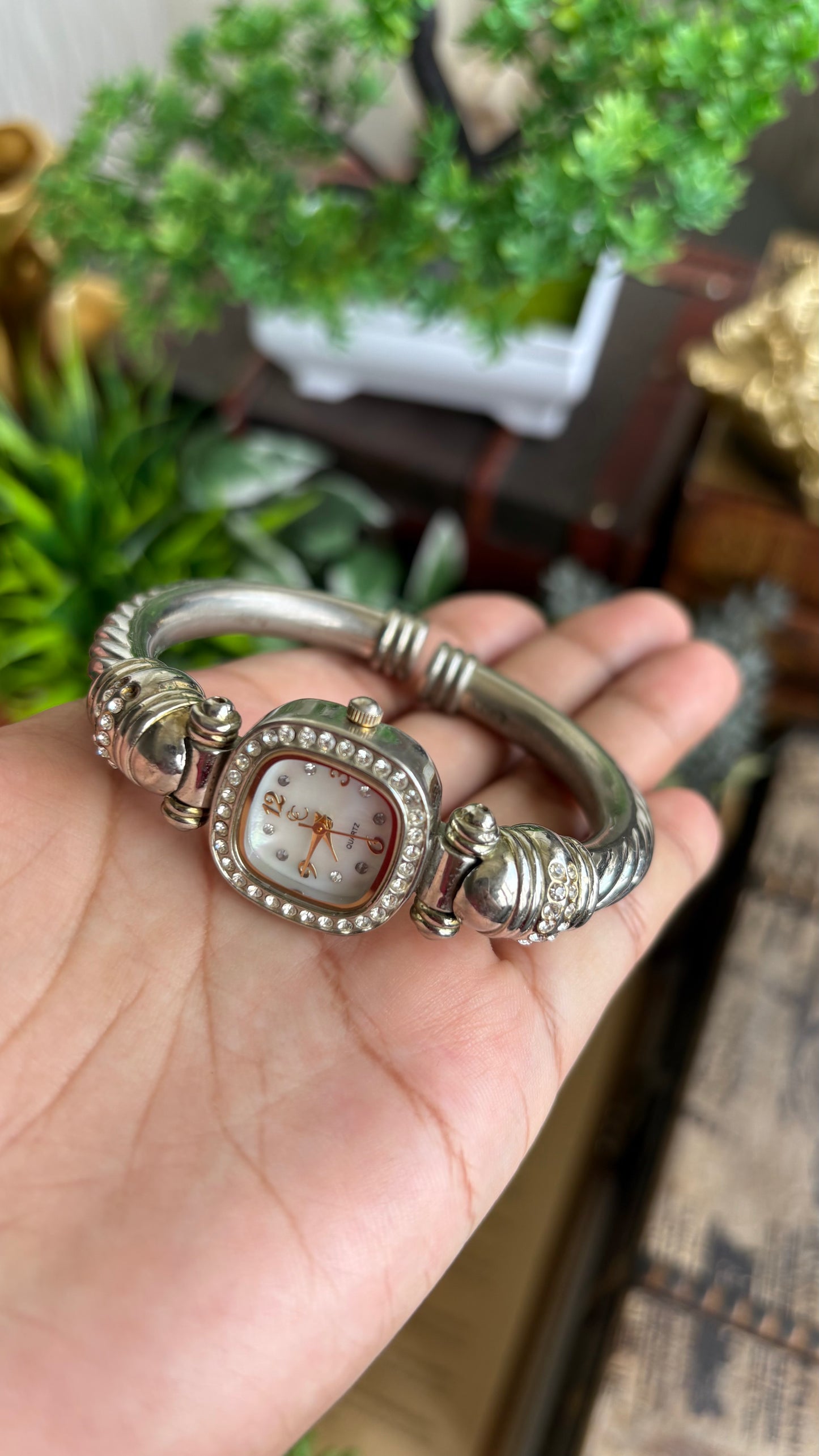 Vintage Charter Club Rare Bangle Bejeweled Watch in Two-Tone Pearl Dial Rope Style