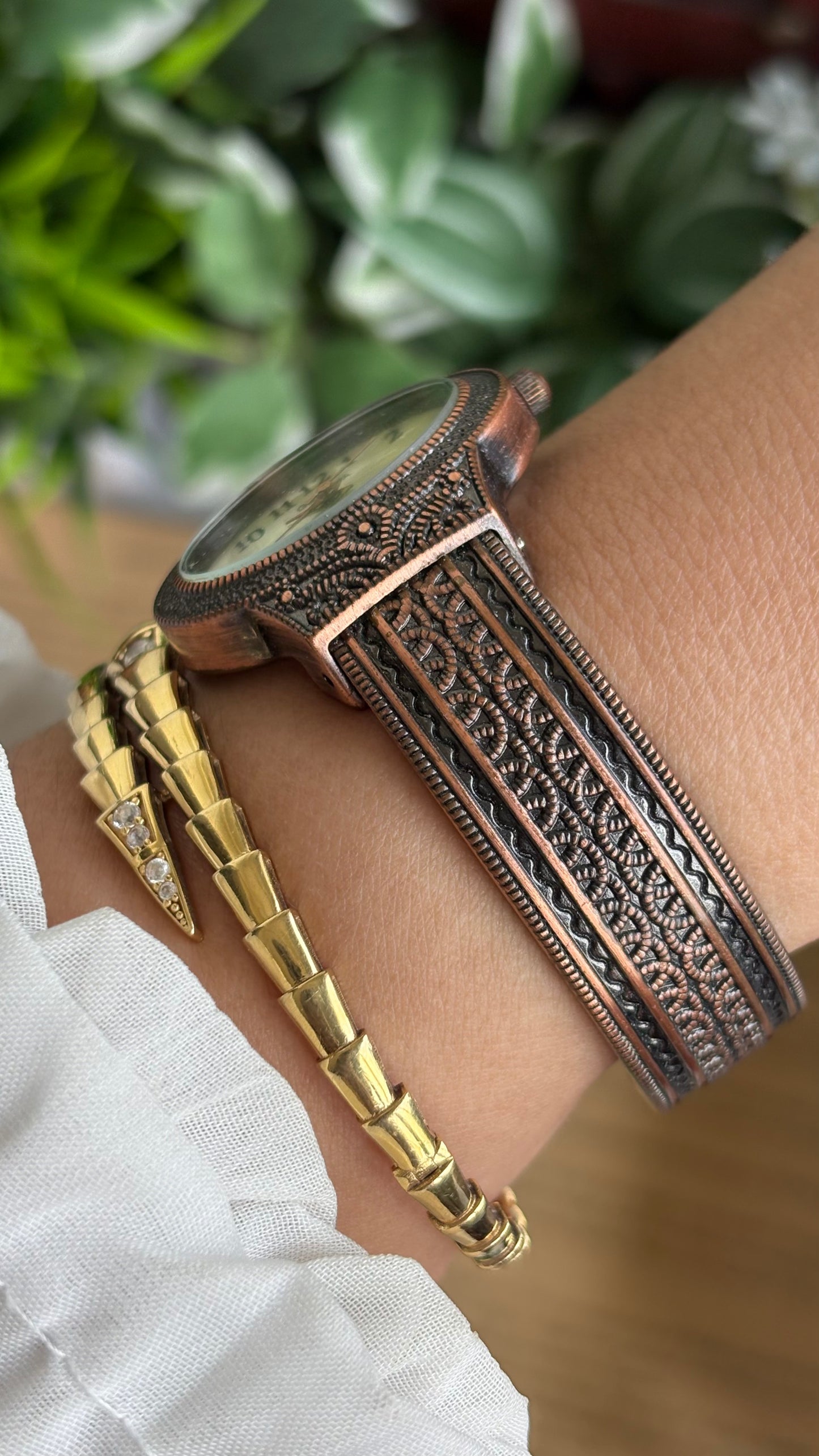 Vintage Geneva Watch in Bronze Tone Pearl Dial